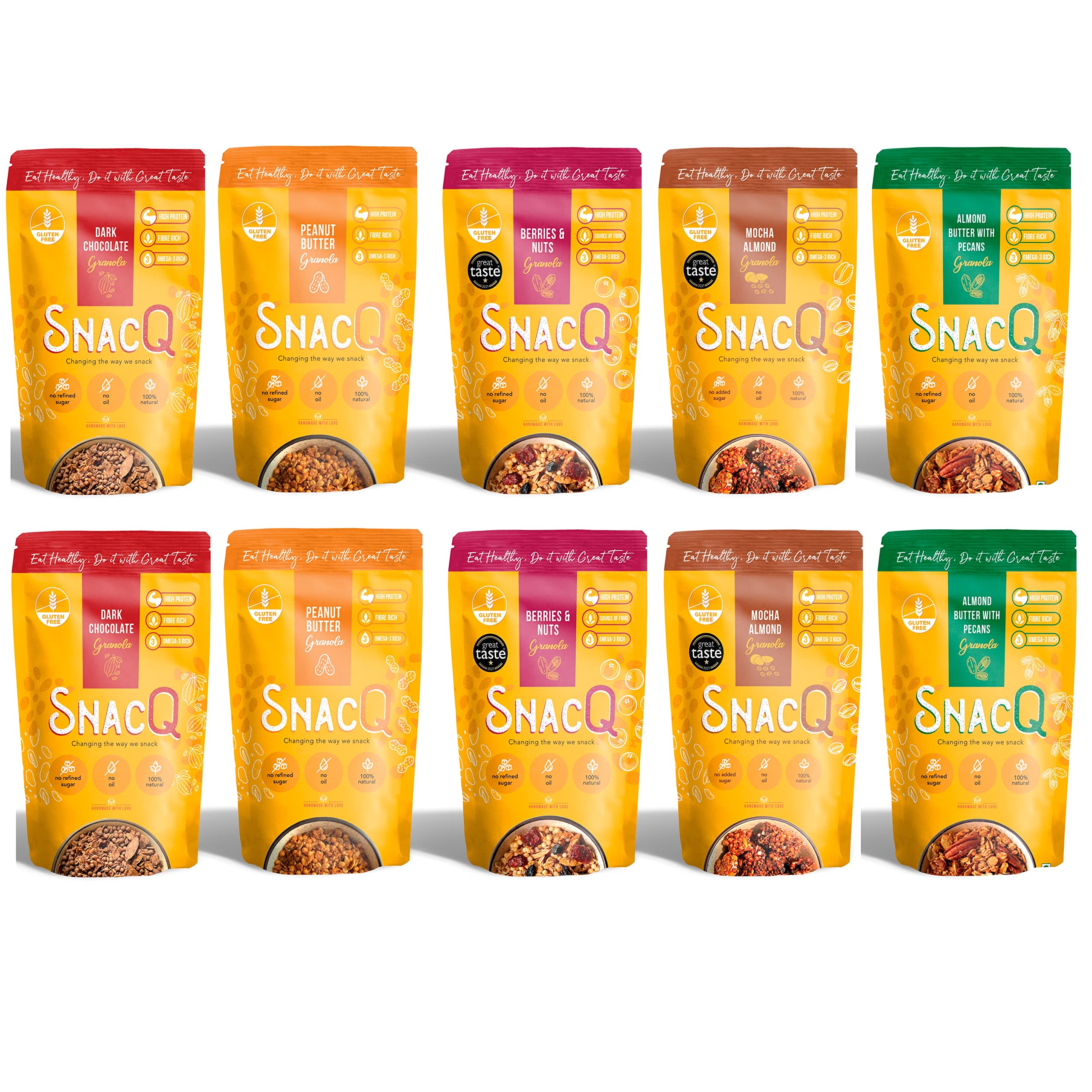 SNACQ...Changing the way we snack Granola Sampler Pack 40 Grams (Pack Of 10)|Tasty Healthy Breakfast Granola & Snack|Protein Rich Granola|No Added Sugar,No Oil|5 Exciting & Granola Flavours - Assorted (B0B1T5R9SF) Amazon Price History, Amazon Price Tracker