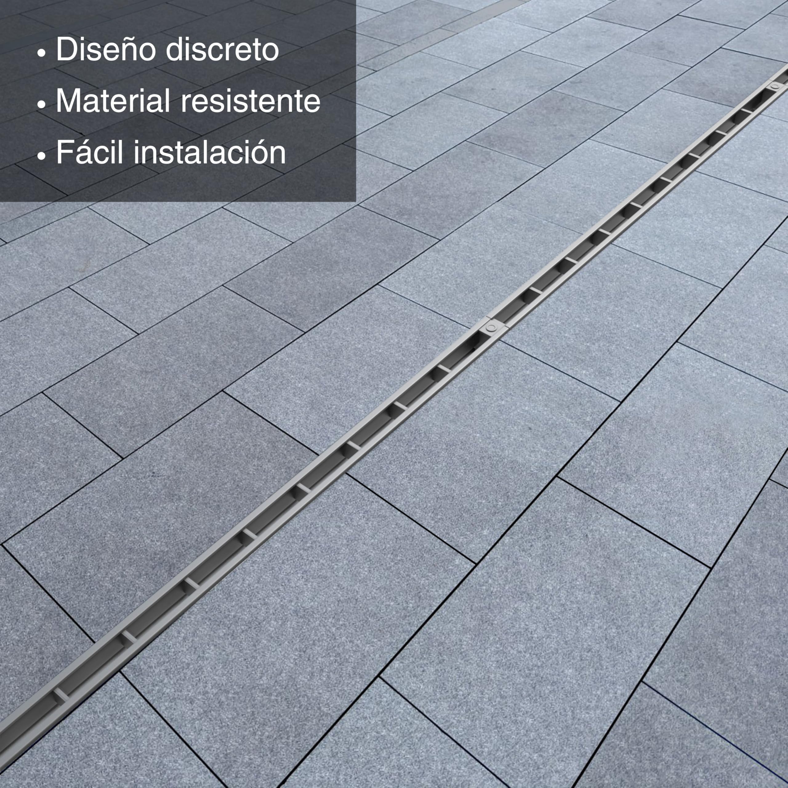 VODALAND - Canal de Drenaje con Rejilla Oculta Ranurada de plastico Color Gris - Pack de 5 Metros para terraza y Piscina, Aguas Pluviales y Desagüe | Solución Elegante y Funcional para Exteriores