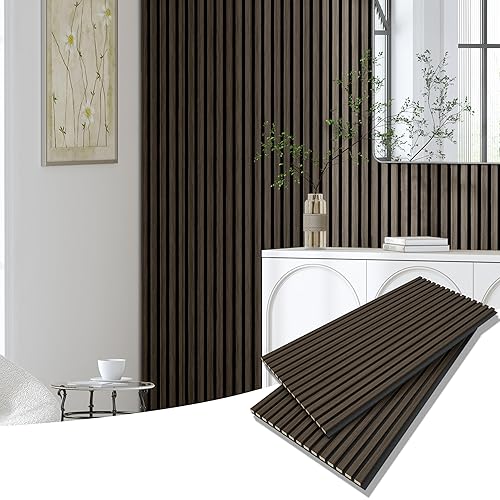 Vista 14 de Casaphoria Paneles de pared acústicos, 4 piezas de 23.6 x 23.6 pulgadas, paneles de pared 3D insonorizados, paneles de pared de listones de madera