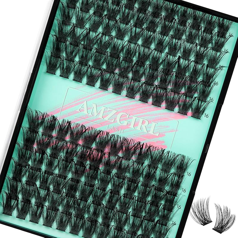 AMZGIRL LASH Cílios Postiços em Tufos Wispy Curvatura D, 16 mm, Pacote com 144