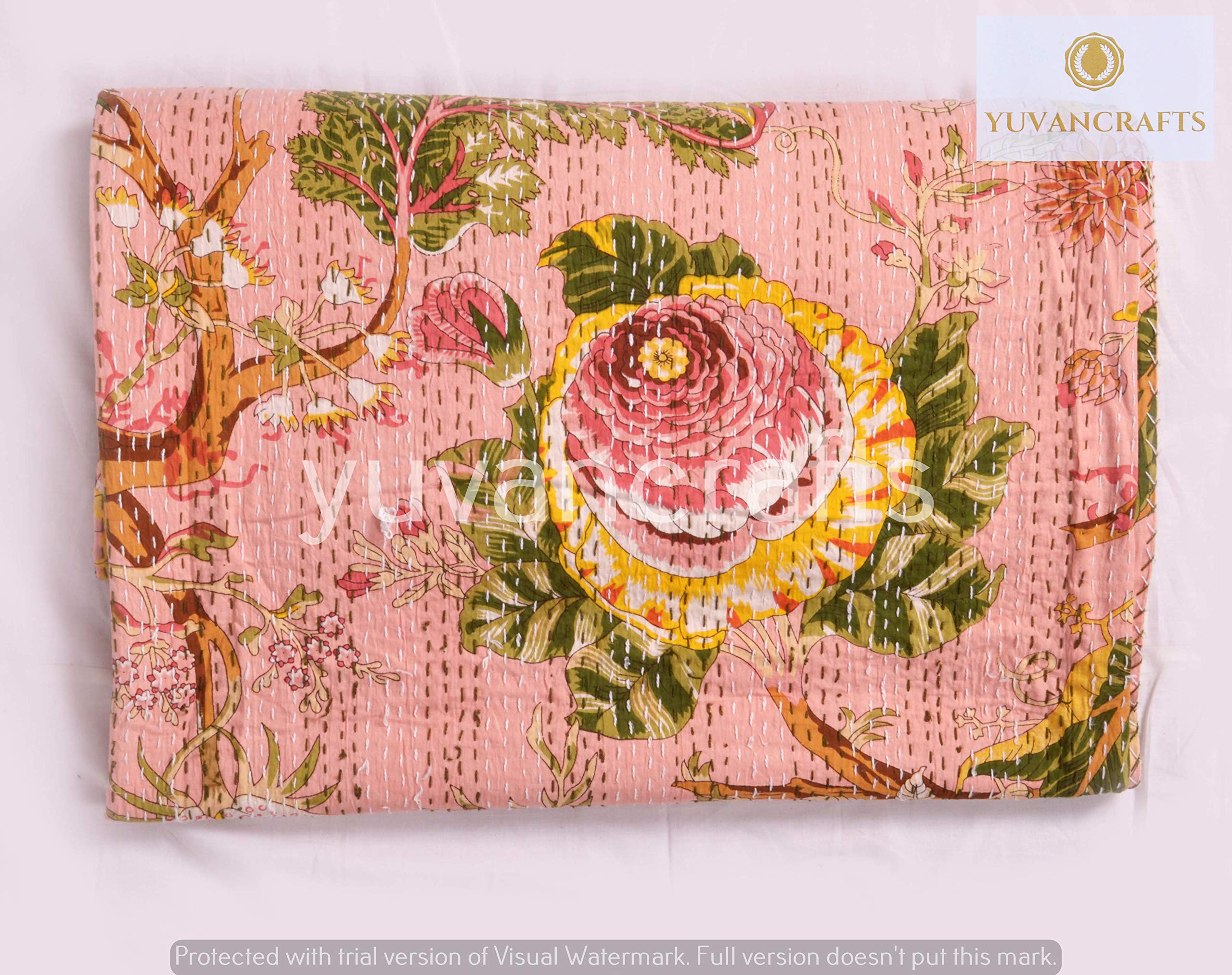 YUVANCRAFTS Colcha Kantha De Algodón Puro Hecho A Mano Indio