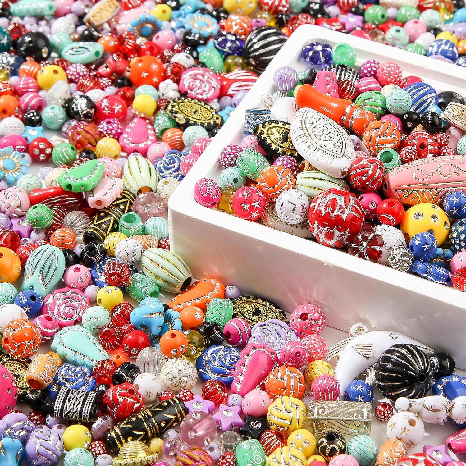 240-320pcs Vintage Acrylic Beads 200G Assorted Aesthetic Bead Bulk Transparent Flower Leaf Acrylic Beads for Keychain Bracelets Jewelry Making DIY Plastic Crafts(Mix Color) - Image 4