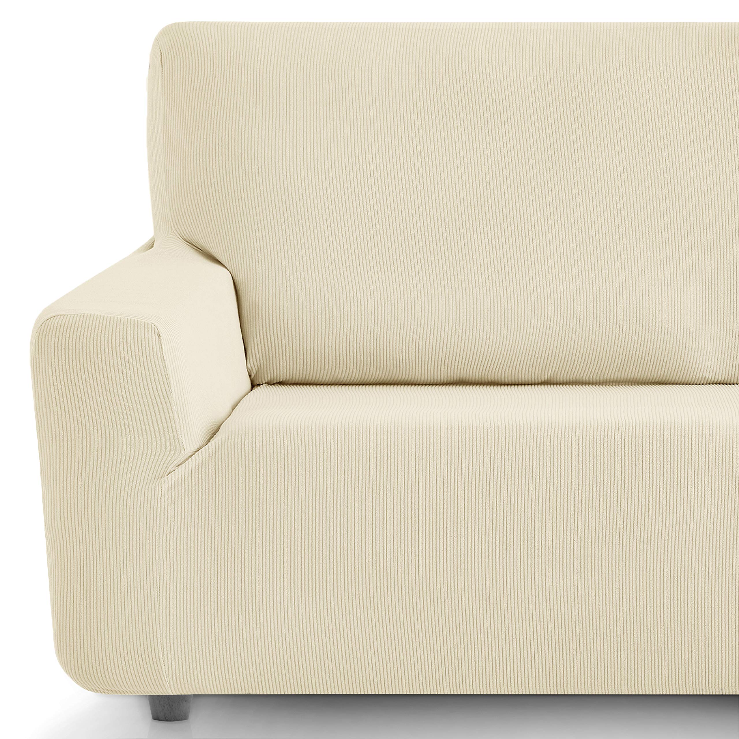 Eiffel Textile Elastic Chair Cover Adaptable Rustic 2, Ivory, Pack of 1 + 1 Seater