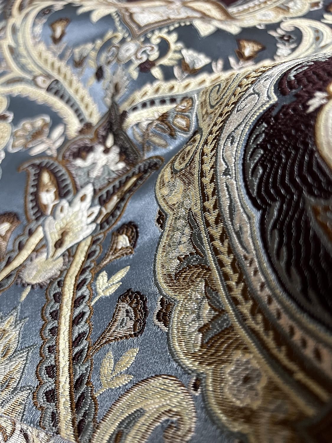 Luxurious Woven Jacquard Majestic Damask Fabric for Upholstery, Dining Chairs, Window Treatments, Crafts - Renaissance Rococo Victorian - 54" Width - by The Yard (Blue/Maroon)