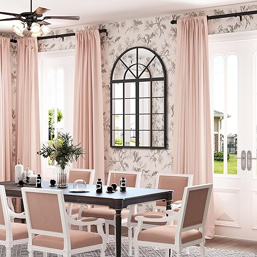 Miniatura 9 de Espejo de metal con acabado de ventana arqueada negra, 47.24 x 31.5 pulgadas, juego de 3 piezas, espejo de pared componible desmontable empalmado,