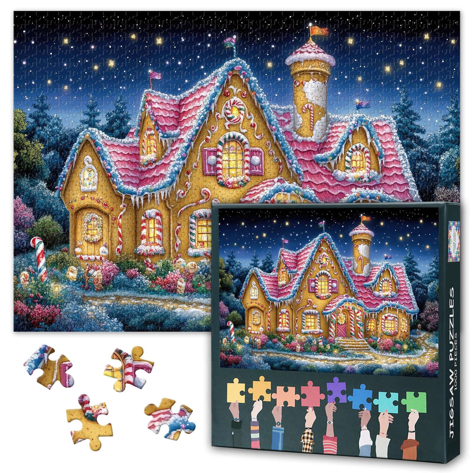 1000 Piece Jigsaw Puzzles Candy House Puzzles for Adults 1000 Pieces Magical Candy House Jigsaw Puzzle Cabin under the Stars Adult Puzzle Finished Size 50 x 70 cm