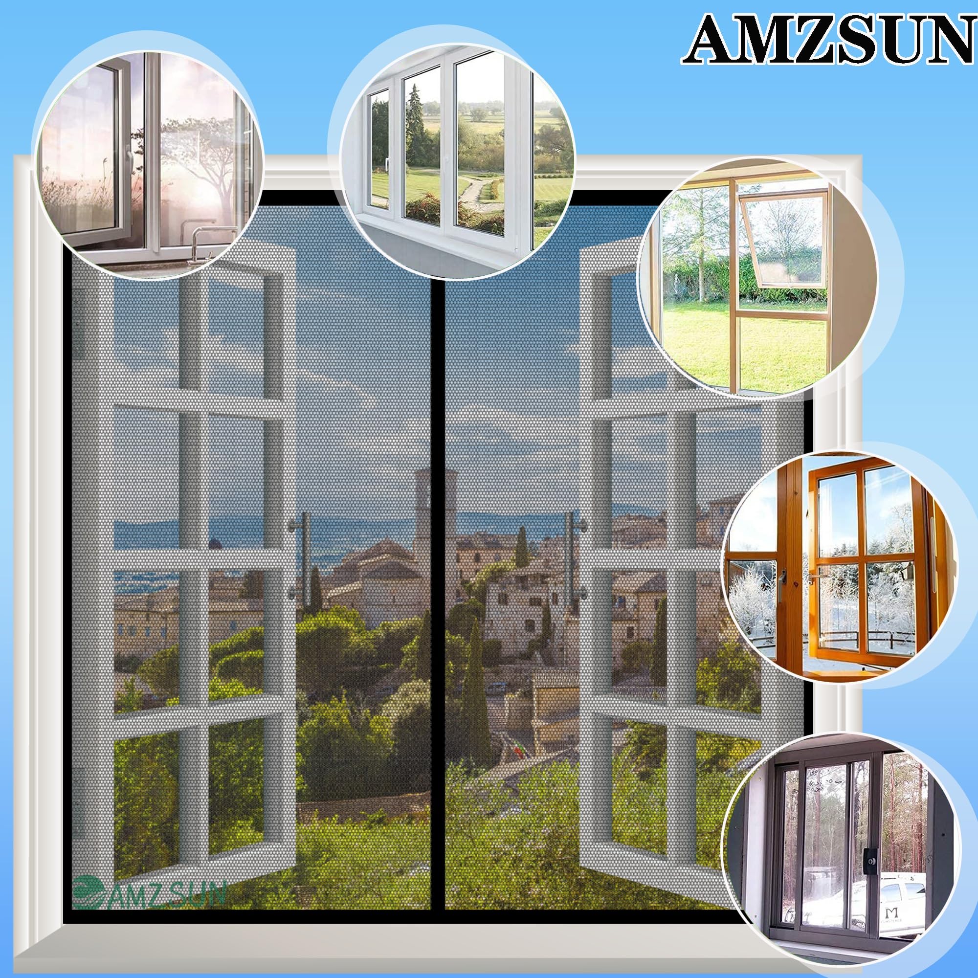 Mosquitera Ventana Magnetica 200x200cm Negro Corredera Cortina Mosquitera Magnética,con Adhesivos Cintas y imanes para Salón/Balcón/Dormitorio