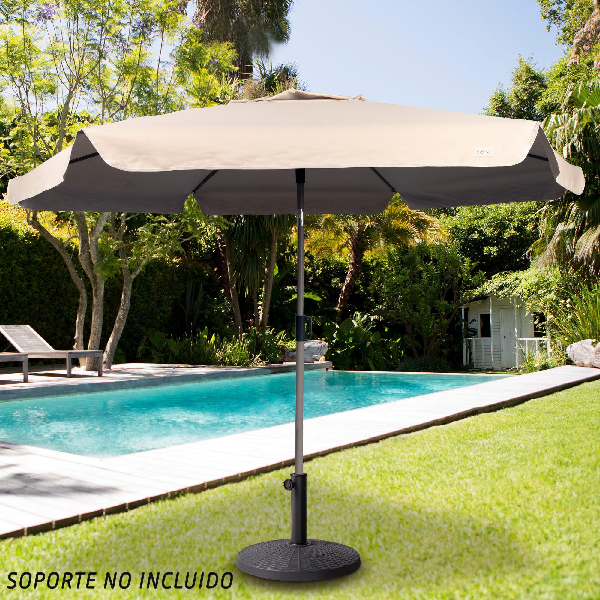 Aktive Duży sześciokątny parasol ogrodowy, 220 cm, ochrona przed promieniowaniem UV50, stalowy maszt, rura Ø 28/32 mm, kominek, nachylona i regulowana wysokość, tkanina poliestrowa