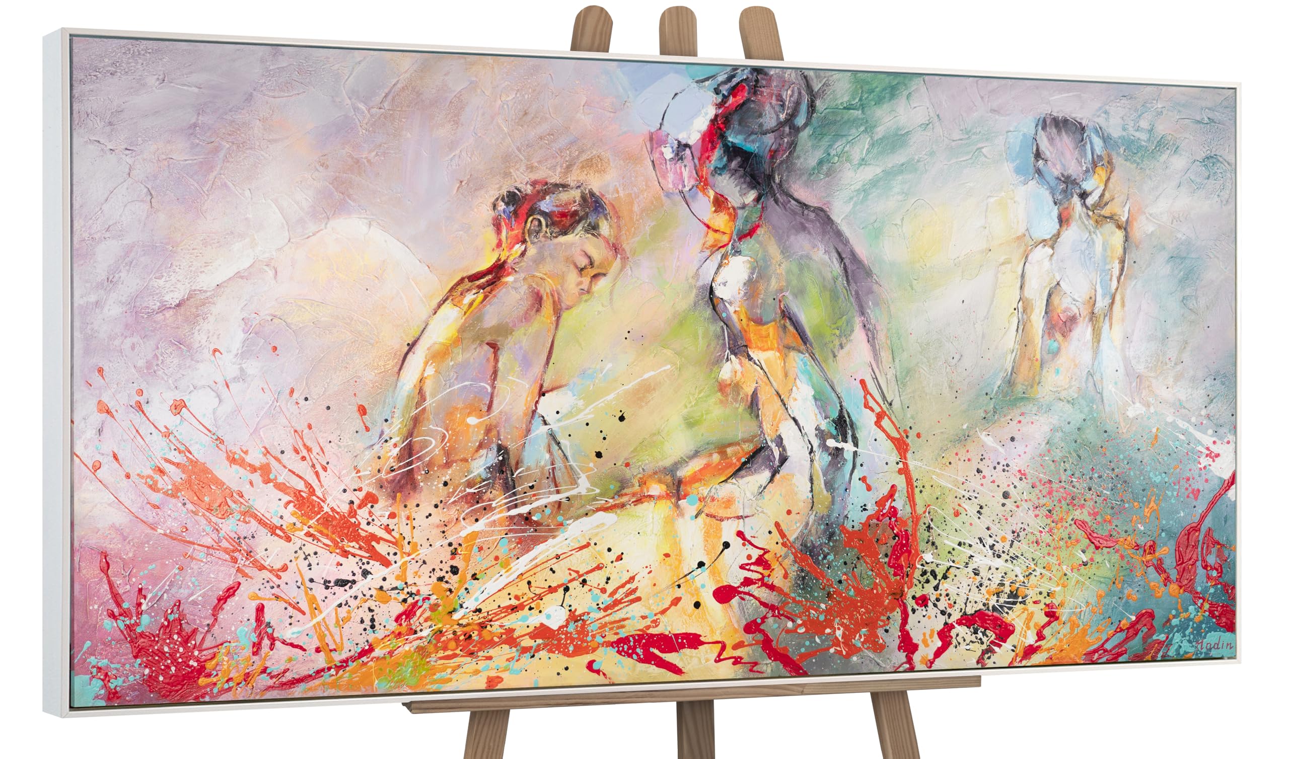 YS-Art Original Handmade Painting – Colorful Figurative Women Abstract, Textured Hanging canvas wall art for Home or office interior 40x20 inch