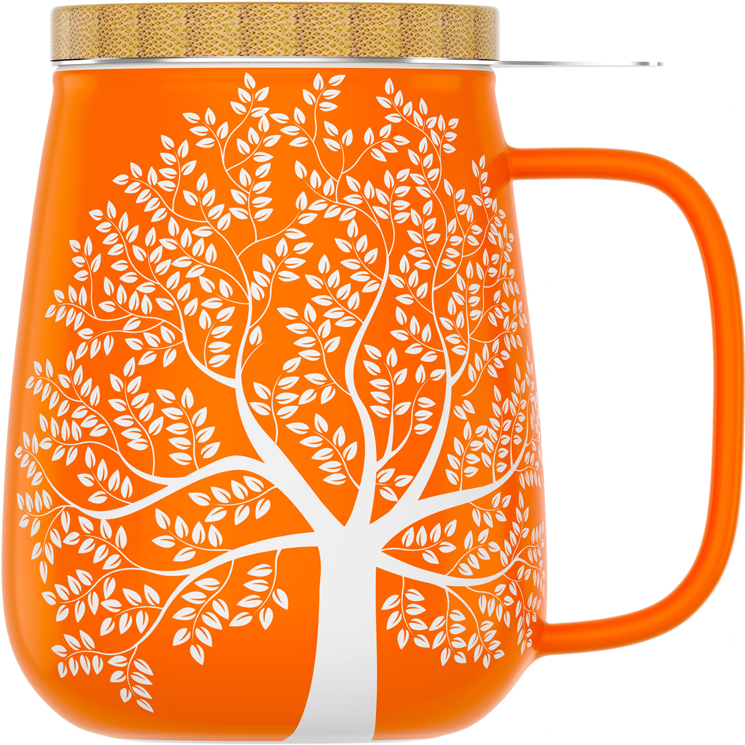 amapodo Tazza da tè con coperchio e colino - Tazza da tè in porcellana grande 600ml - Tazza Jumbo - Set di tazze XXL Arancione - senza plastica