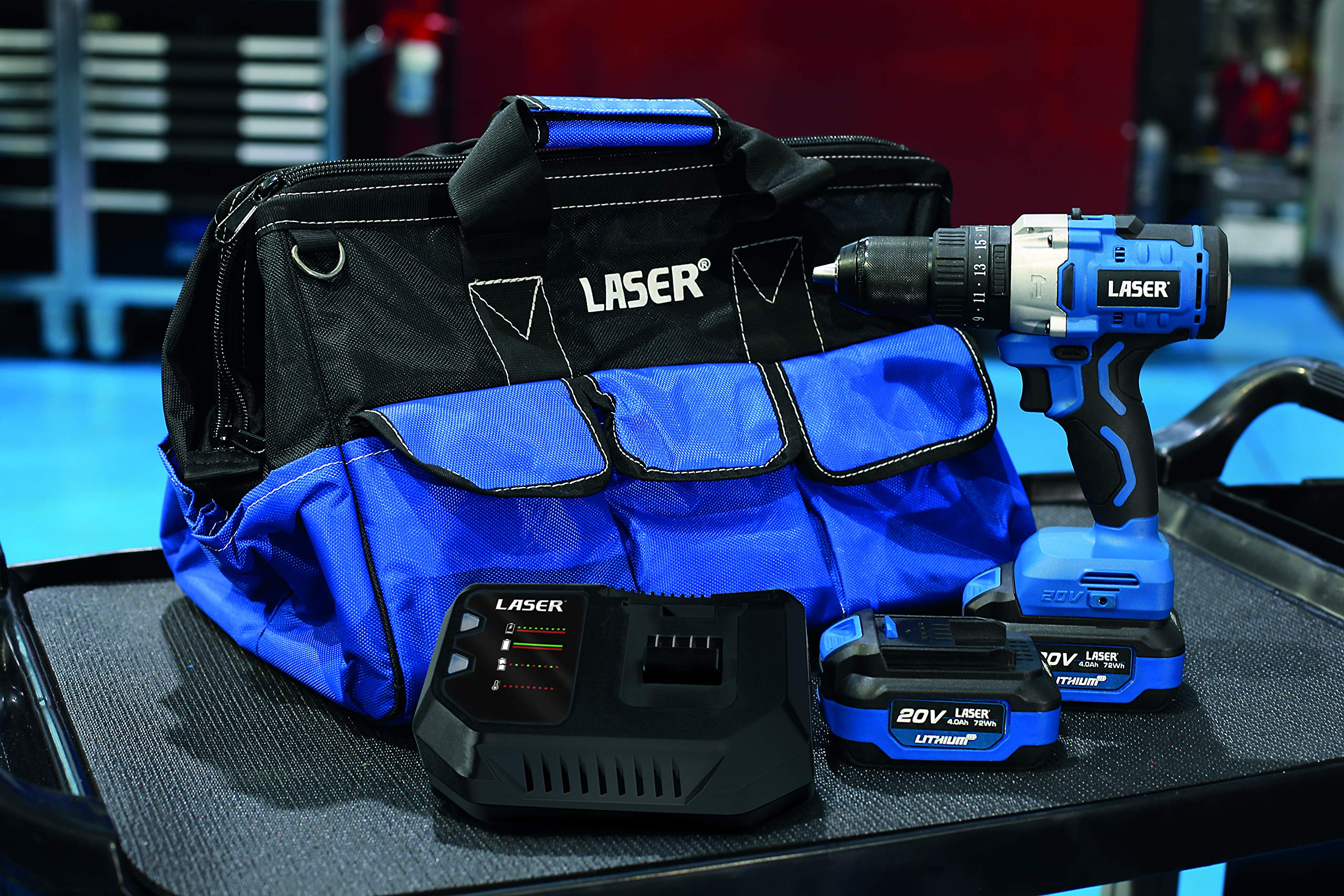 Laser 68011 Cordless Variable Speed Impact Drill 20V Starter Set Accessories TS3