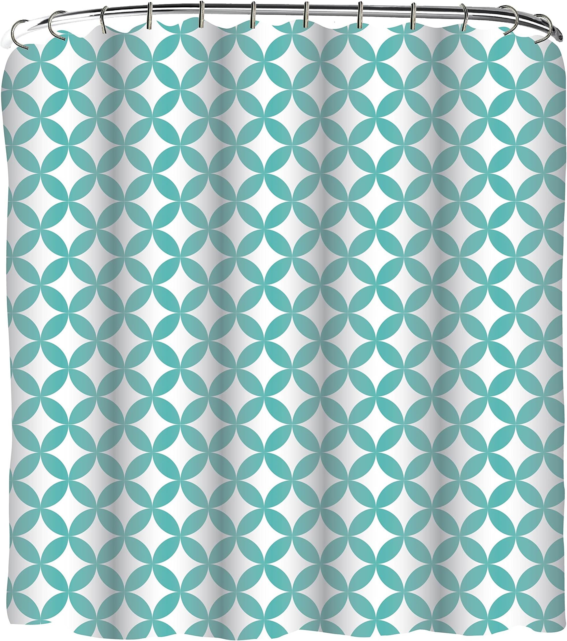 Indecor Home FSCRH-Rdiamond-BL Fabric Reverse Diamond Shower Curtain and Roller Hook Set