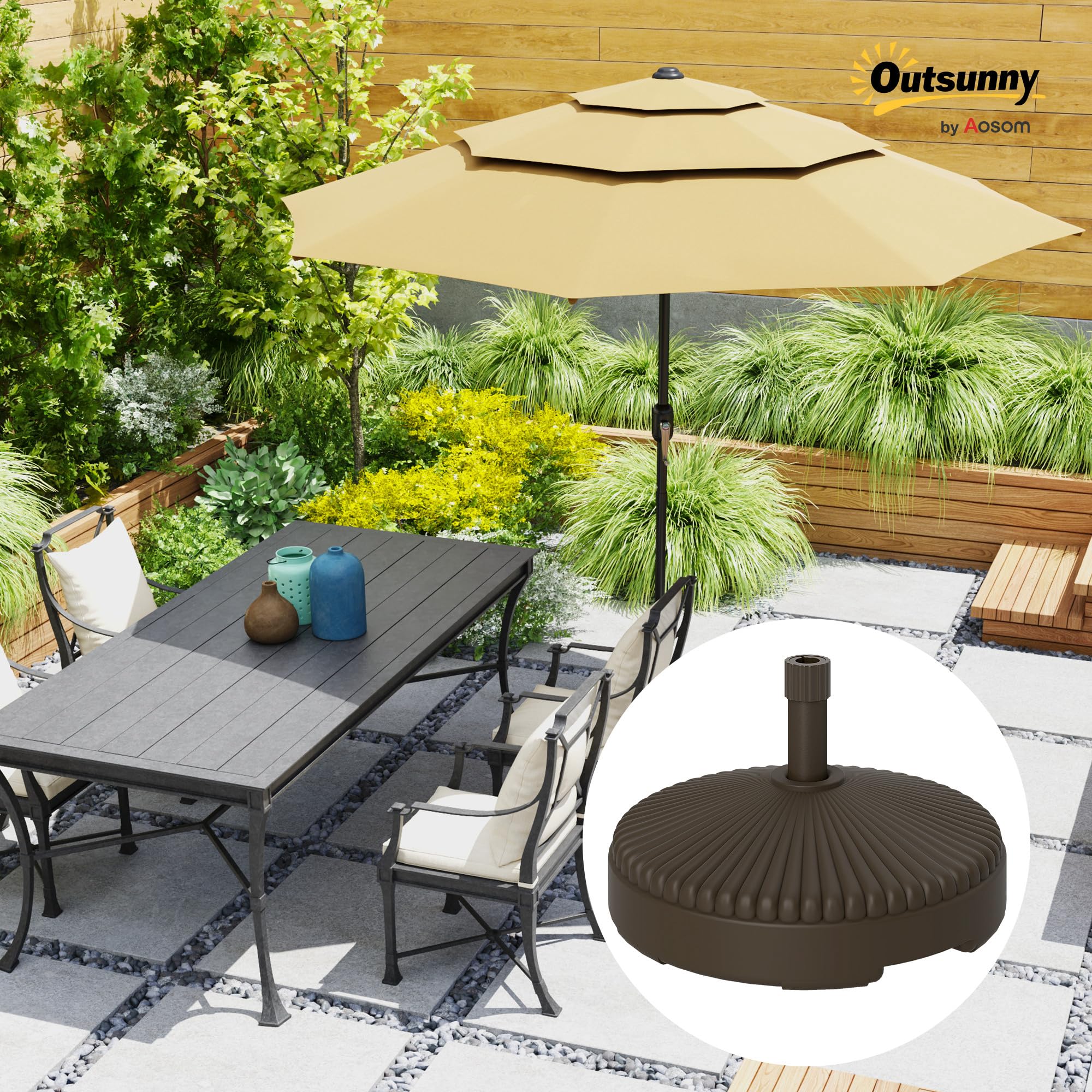 Outsunny Base para Sombrilla Redonda, Pie, Rellenable 28 kg o 23 L, Marrón
