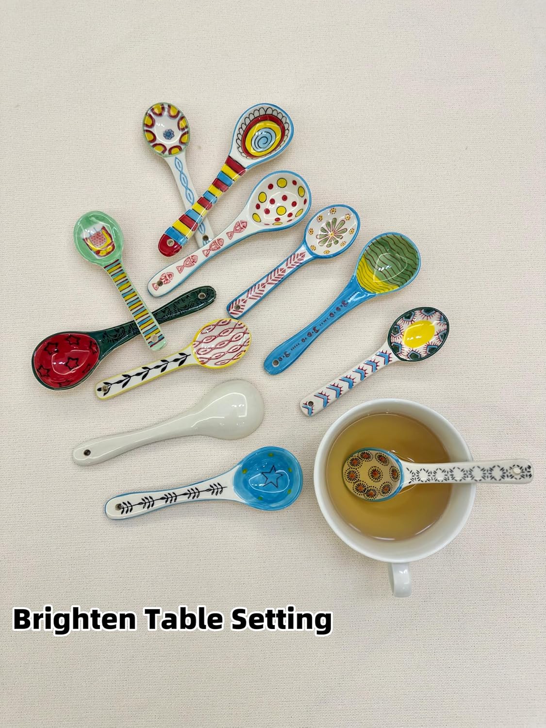 Ceramic Soup Spoons Set of 6, Vibrant Small Serving Spoons,6.2 Inch