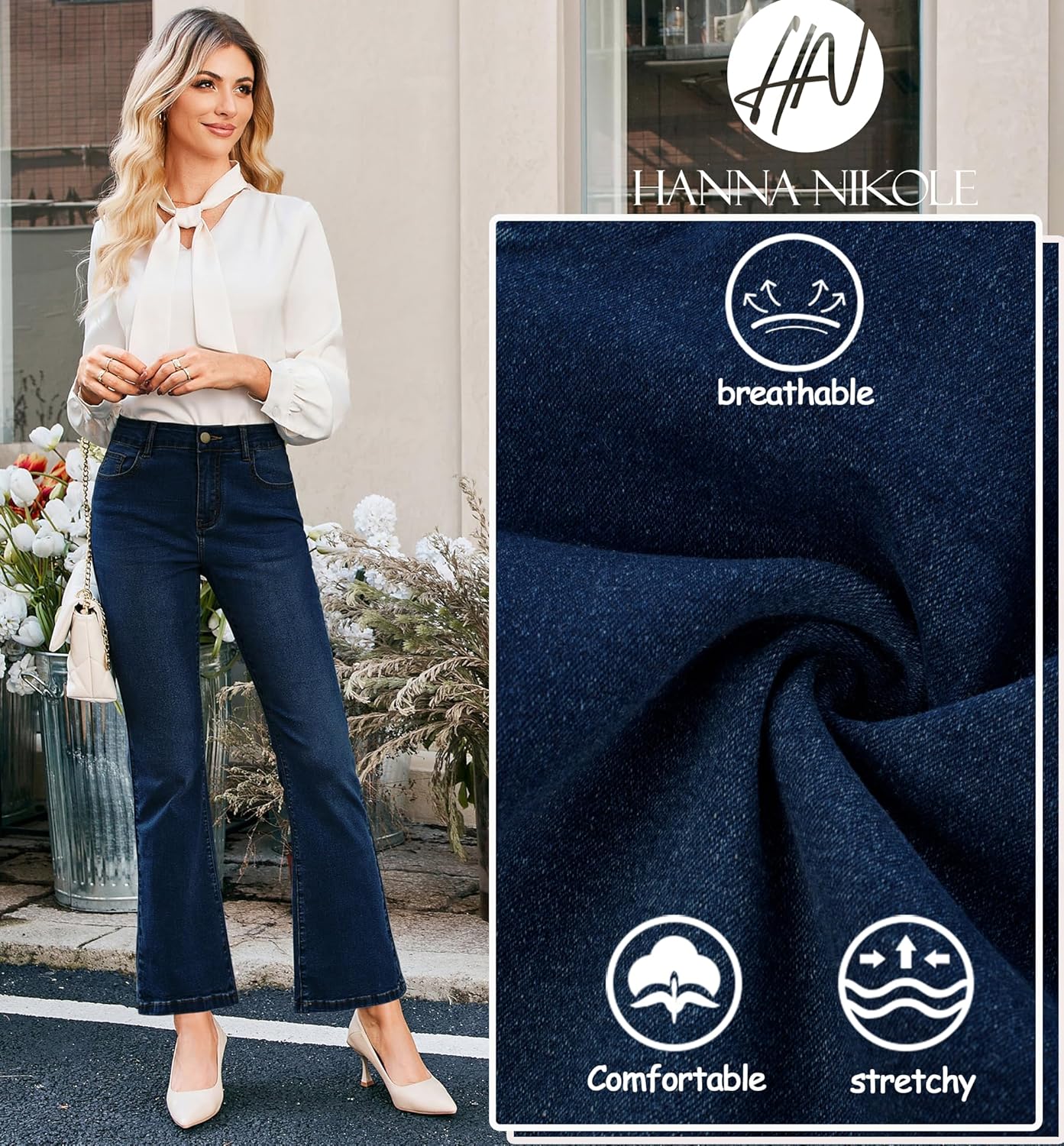 Hanna Nikole Women's Plus Size Wide Flared Jeans High Waisted Stretchy Bell Bottom Denim Jeans (Standard and Plus) - Image 5