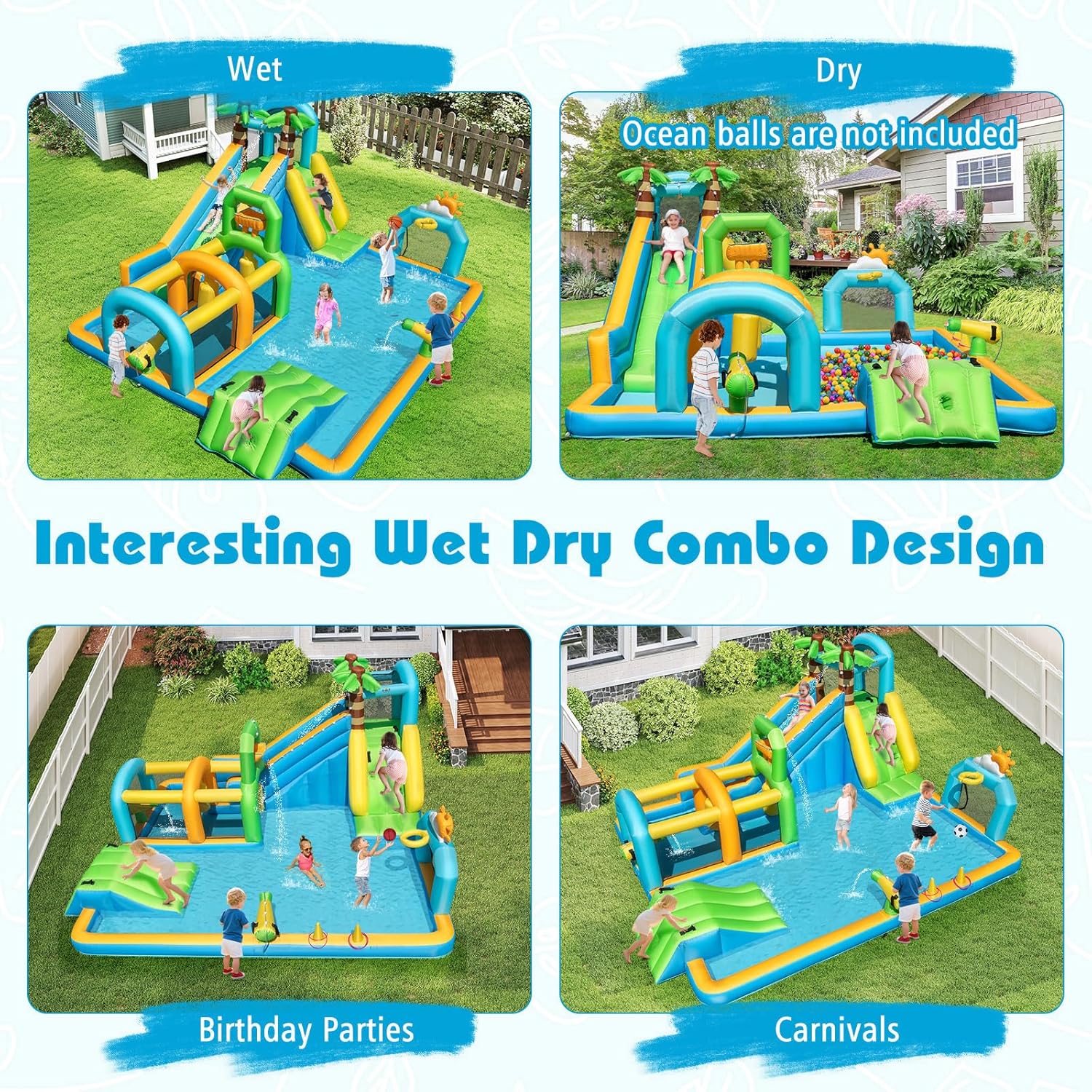 BOUNTECH Inflatable Water Slide Park, 9-in-1 Mega Water Slide Bouncy Castle w/Large Splash Pool, Obstacle Course, Slide, Blow up Water Slide Inflatables with Blower for Big Kids 3-12 Indoor Outdoor