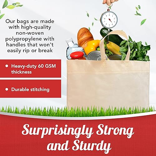 Miniatura 4 de Simply Cool Paquete de 50 bolsas de compras reutilizables ecológicas de 19.6 x 16.1 x 7 pulgadas, 2.26 ozm, duraderas, reciclables, lavables,