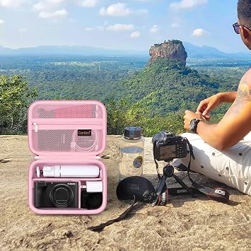 Canboc Carrying Case for Canon PowerShot V1 Hybrid Digital Camera & Accessory Kit (Flexible Tripod, Adapter and More), V1 Camera Bag with Strap, Mesh Pocket fit Cable, Battery, Battery Charger, Pink