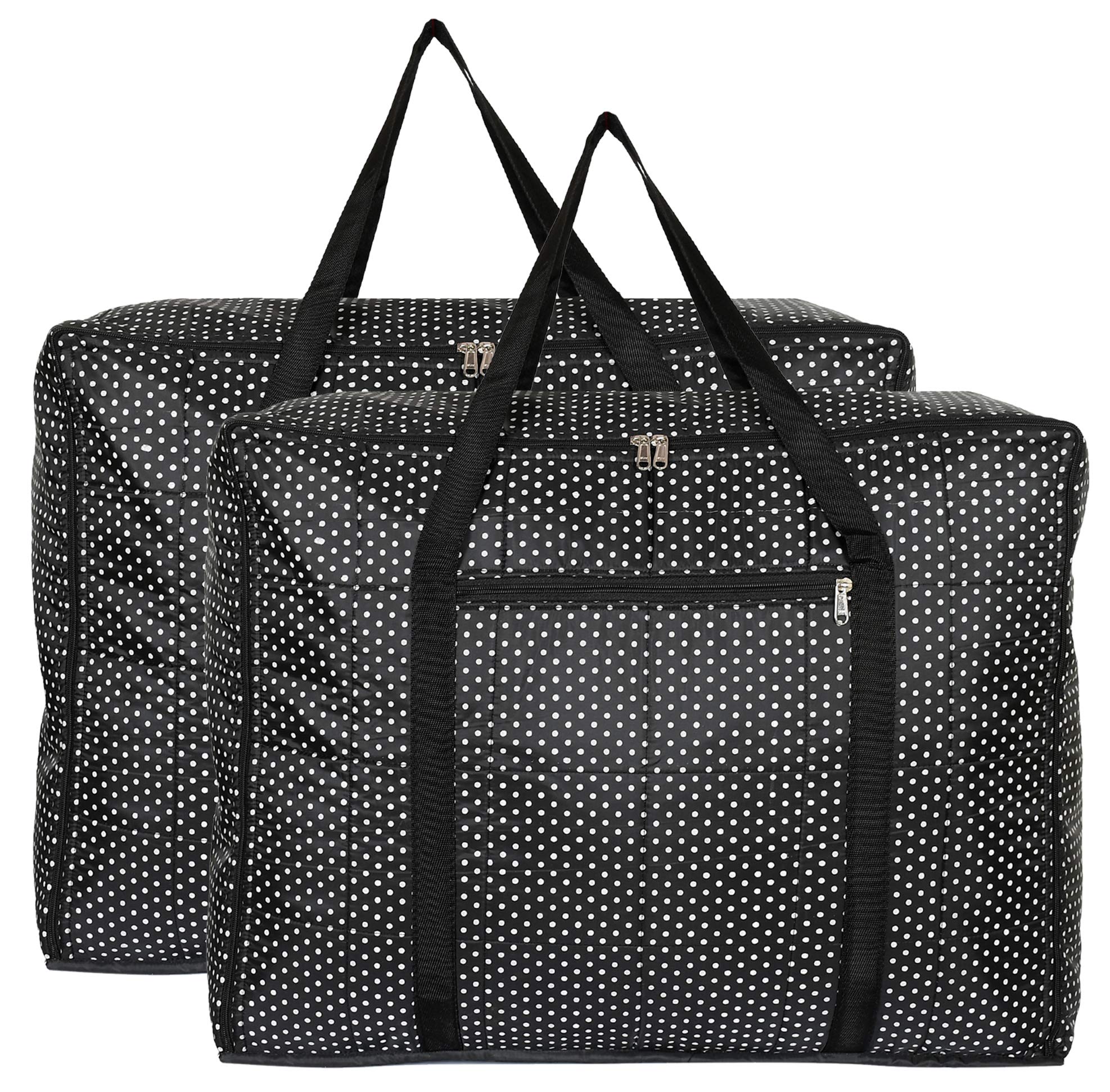Kuber Industries Dot Printed Large Size Foldable Travel Duffle Bag, Underbed Storage Bag, Wardrobe organizer, Cloth Bag, Weekender Bag, Overnight Bag, Carry On Bag, Luggage Bag- Pack of 2 (Black)-image-27