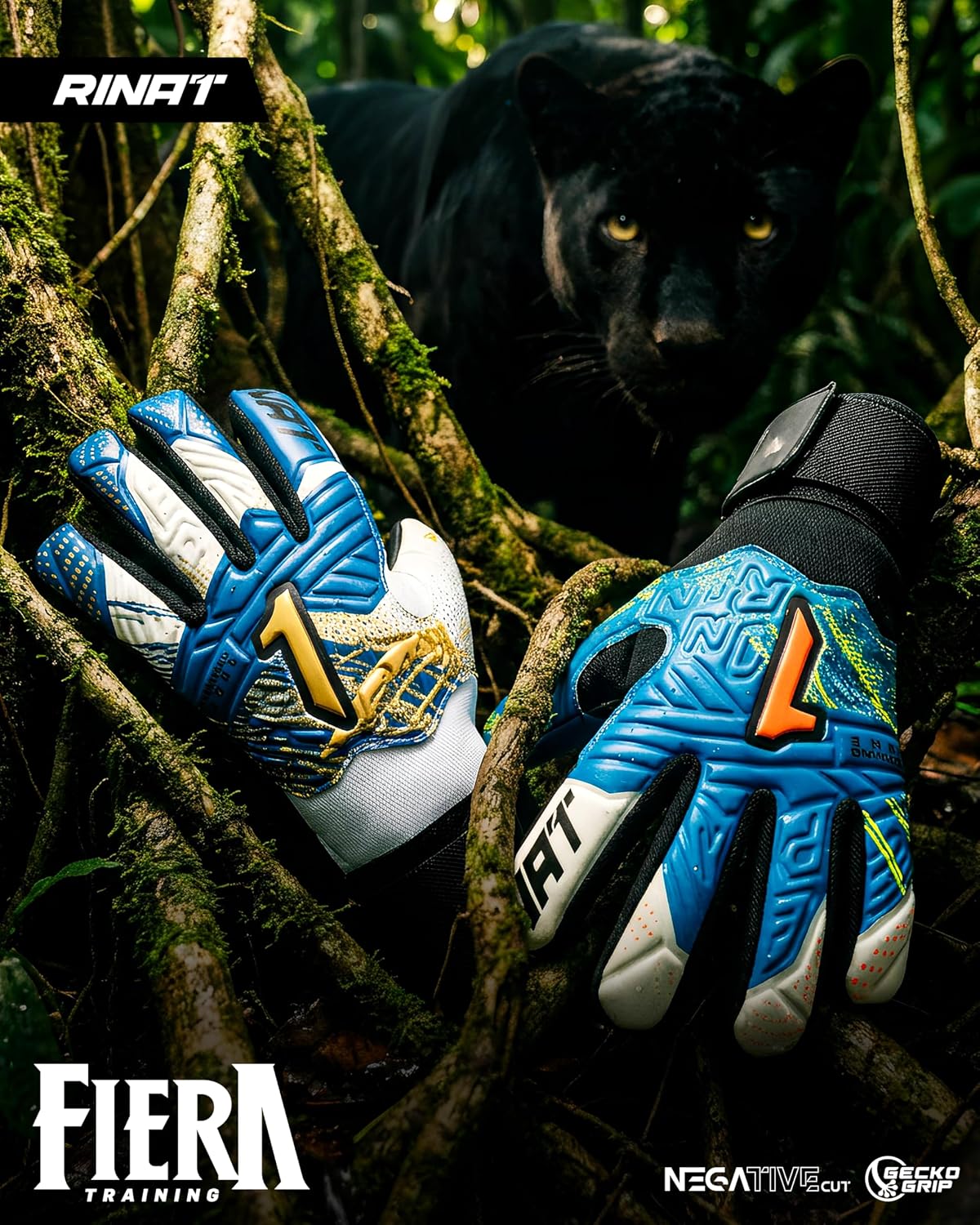 Rinat Fiera Training-Turf Goalkeeper Gloves – Gecko-Grip Durable Palm Latex | Negative Cut | Impact-Absorbing | Adjustable Strap | Elastic Wristband | Breathable & Durable