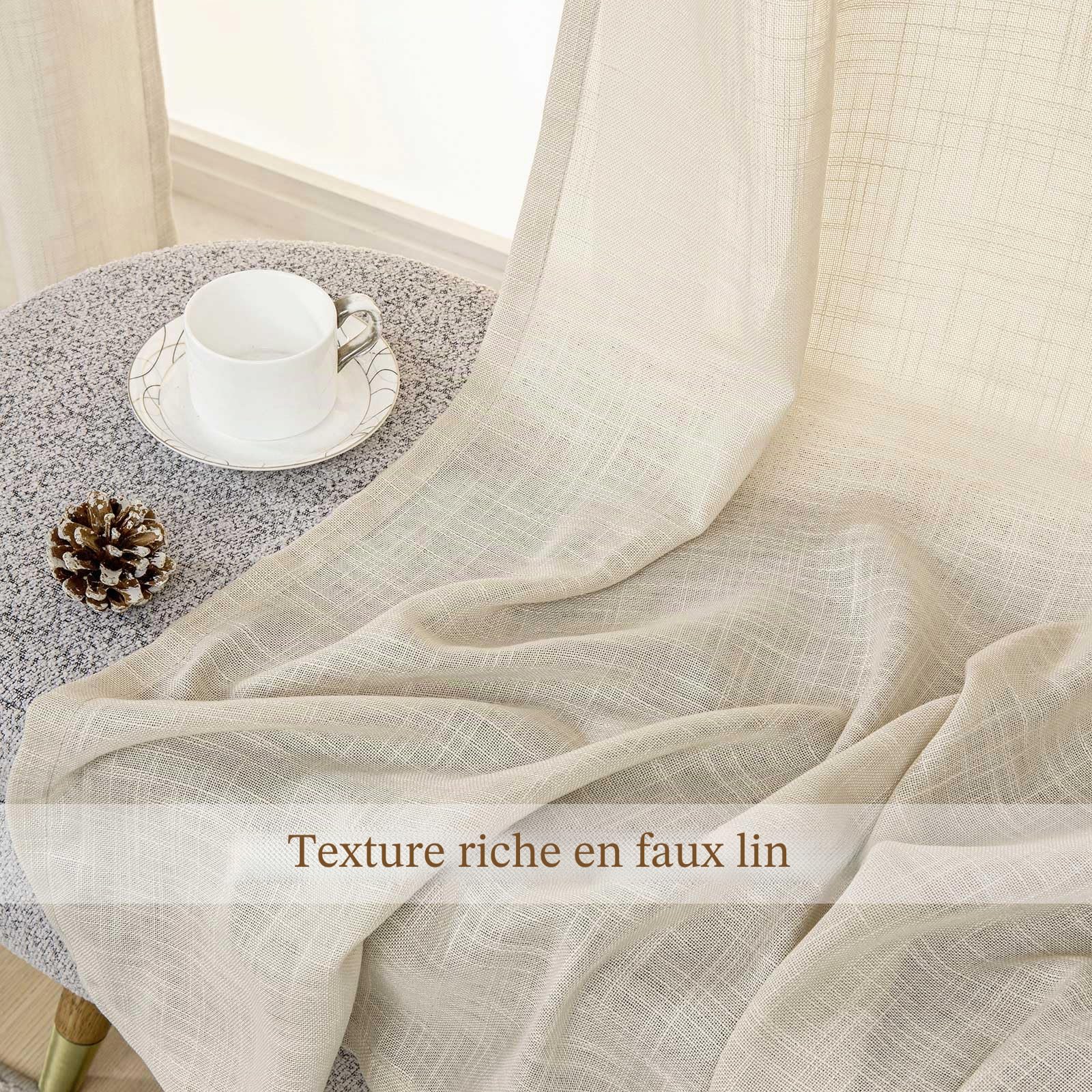 L.Z.E Rideau Beige Galon Fronceur Rideaux pour Salon avec Œillets Semi Transparent Chambre à Coucher Salle à Manger 245 cm Fenêtres 140 x 245 cm Lot de 2 100% Polyester Aspect de Lin