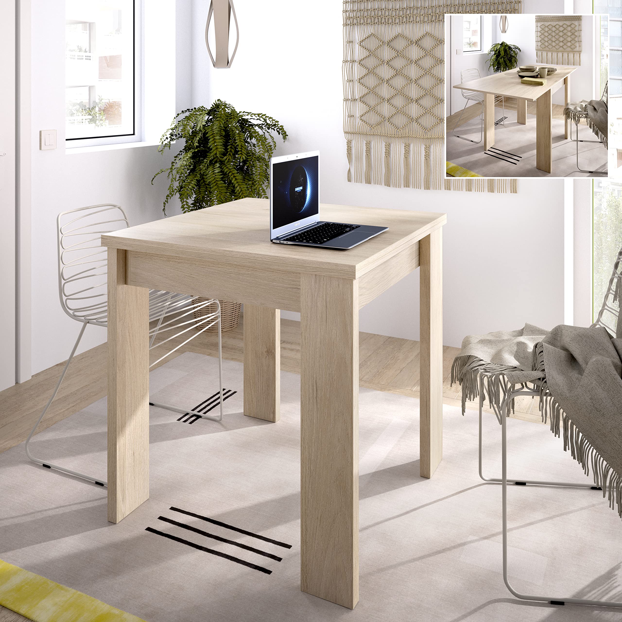 DEKIT GRUPO RIMOBEL BOK Mesa Auxiliar de Comedor o Cocina Extensible, Melamina, Roble Natural, 79-77x67-134x67 cm