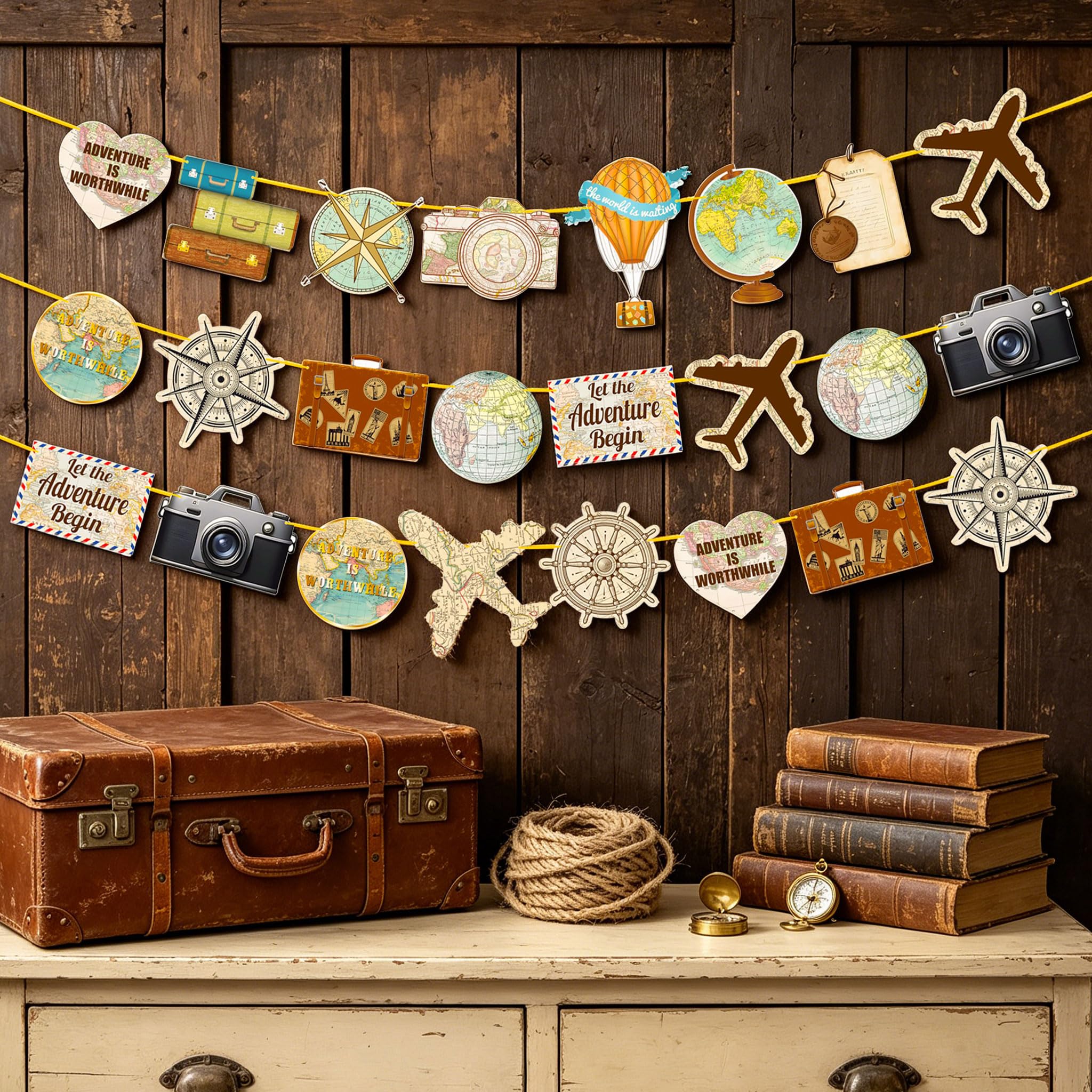 4 PCS Vintage Adventure Awaits Banner Travel Adventure Begin Garland