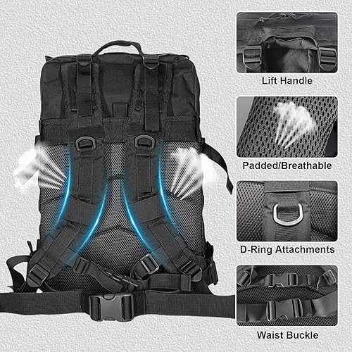 Miniatura 4 de Mochila táctica militar, mochila de viaje de supervivencia de asalto al aire libre de 45L, impermeable, adecuada para caza, senderismo y campamento