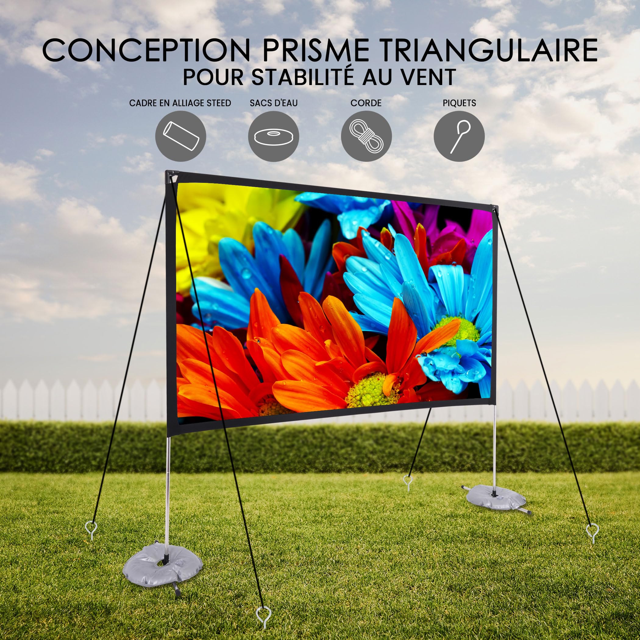 Pyle Écran de Projecteur avec Support - 100" 16:9 HD 4K, Portable, Léger, Autoportant, Pliable, pour Projections Intérieures et Extérieures, avec Cadre pour Cinéma Maison