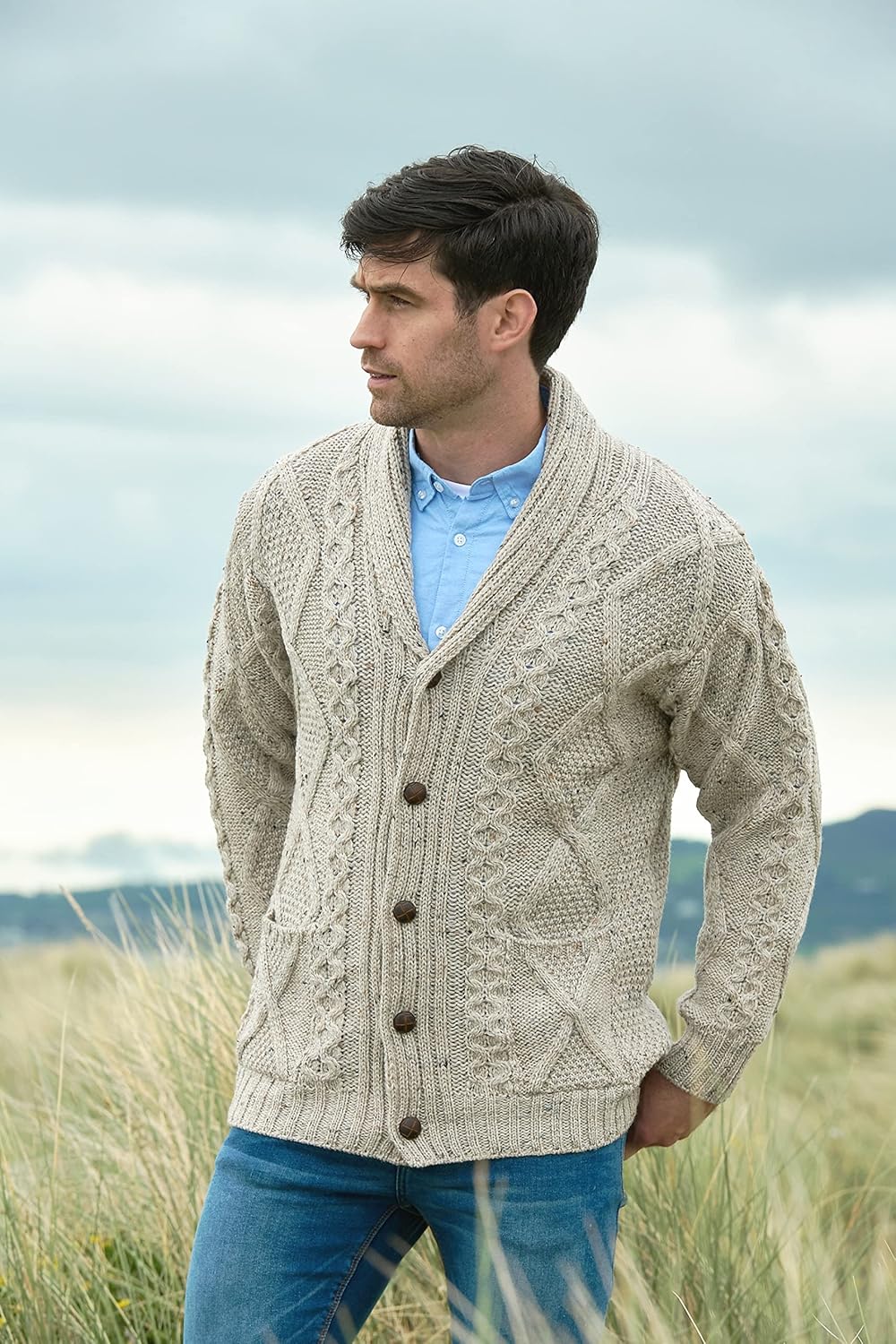 Aran Crafts Men's Irish Cable Knitted Cardigan Sweater (100% Merino Wool) - Image 3