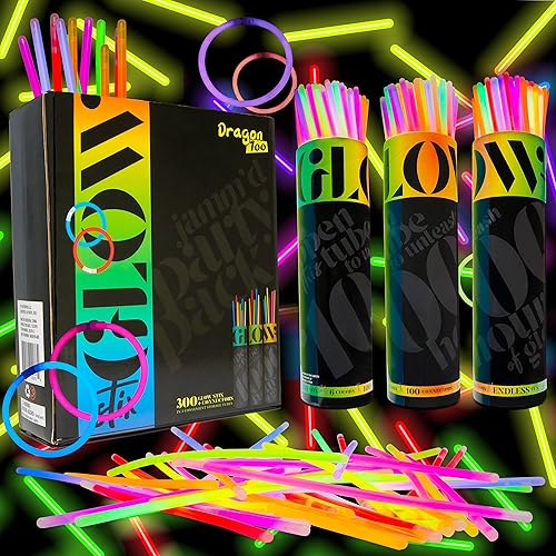 Dragon Too Paquete de 300 varillas luminosas y conectores a granel para fiestas, palos brillantes de 8 pulgadas, diversión para niños y adultos