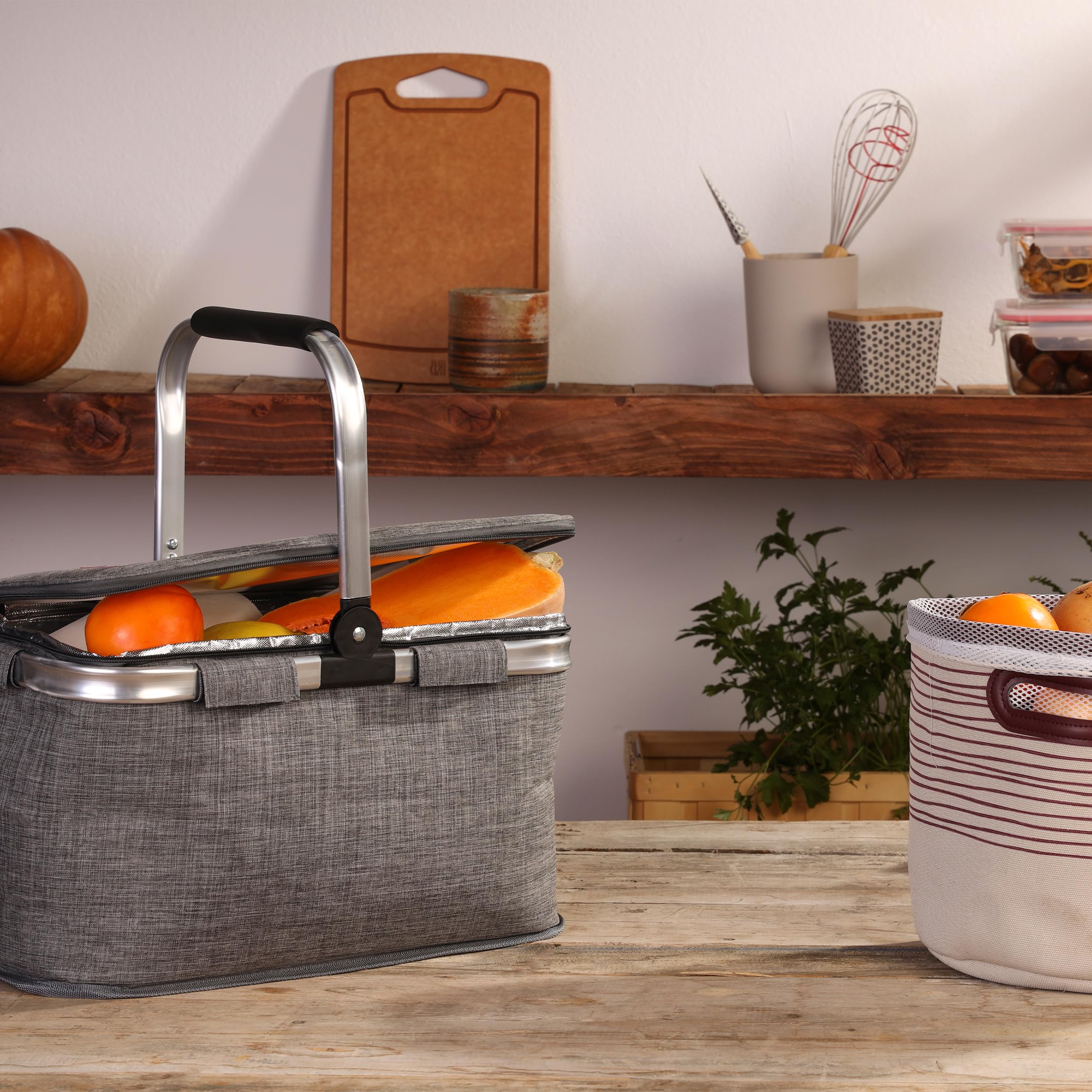 IRIS BARCELONA - Cesta Picnic Plegable, Cesta Térmica para Llevar Comida y Bebida a la Playa, Piscina, Excursión, Picnic Basket 20 l Gris Jaspeado