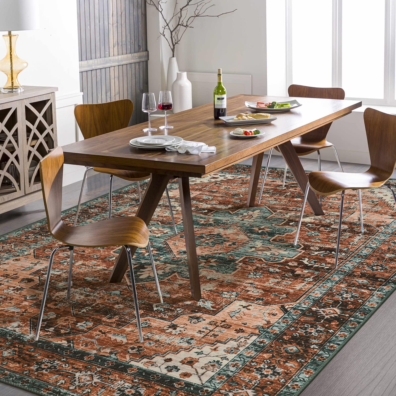 SAFAVIEH Monaco Collection MNC243J tapijt, boho-chic-medaillon, used-look, pluisvrij, voor eetkamer, entree, woonkamer, slaapkamer, 1,5 x 1,5 m, rond, lichtblauw/fuchsia