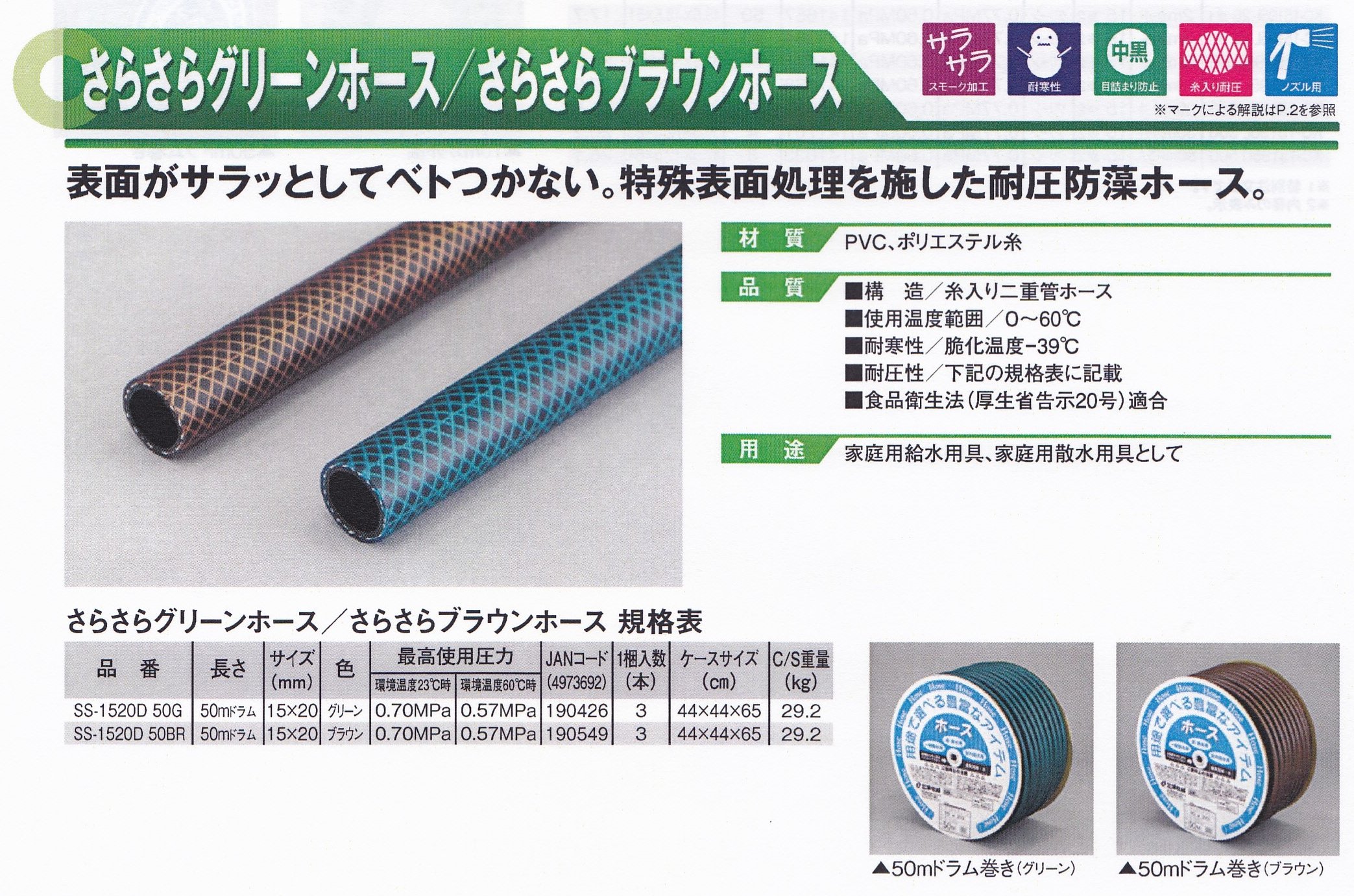Amazon.co.jp: 三洋化成 さらさらグリーンホース SS-1520D50G 50M