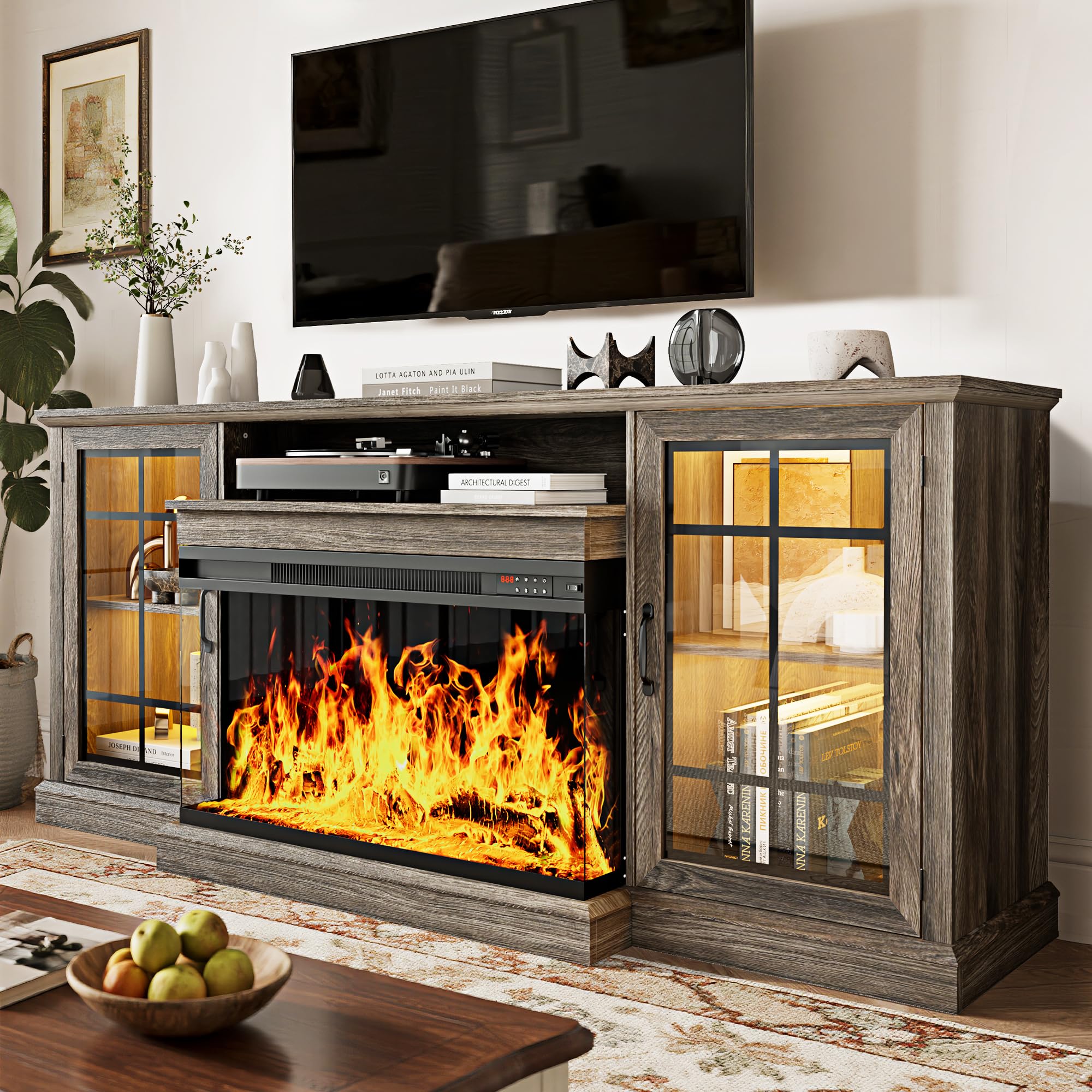 テレビ FIRE Amazon.com: MXV 70'' Fireplace TV Stand, Farmhouse Entertainment