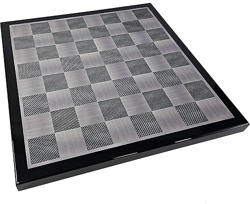 Miniatura 2 de Tablero de ajedrez negro brillante de 18" de fibra de carbono y color plateado 1 cuadrados de 31/32 pulgadas