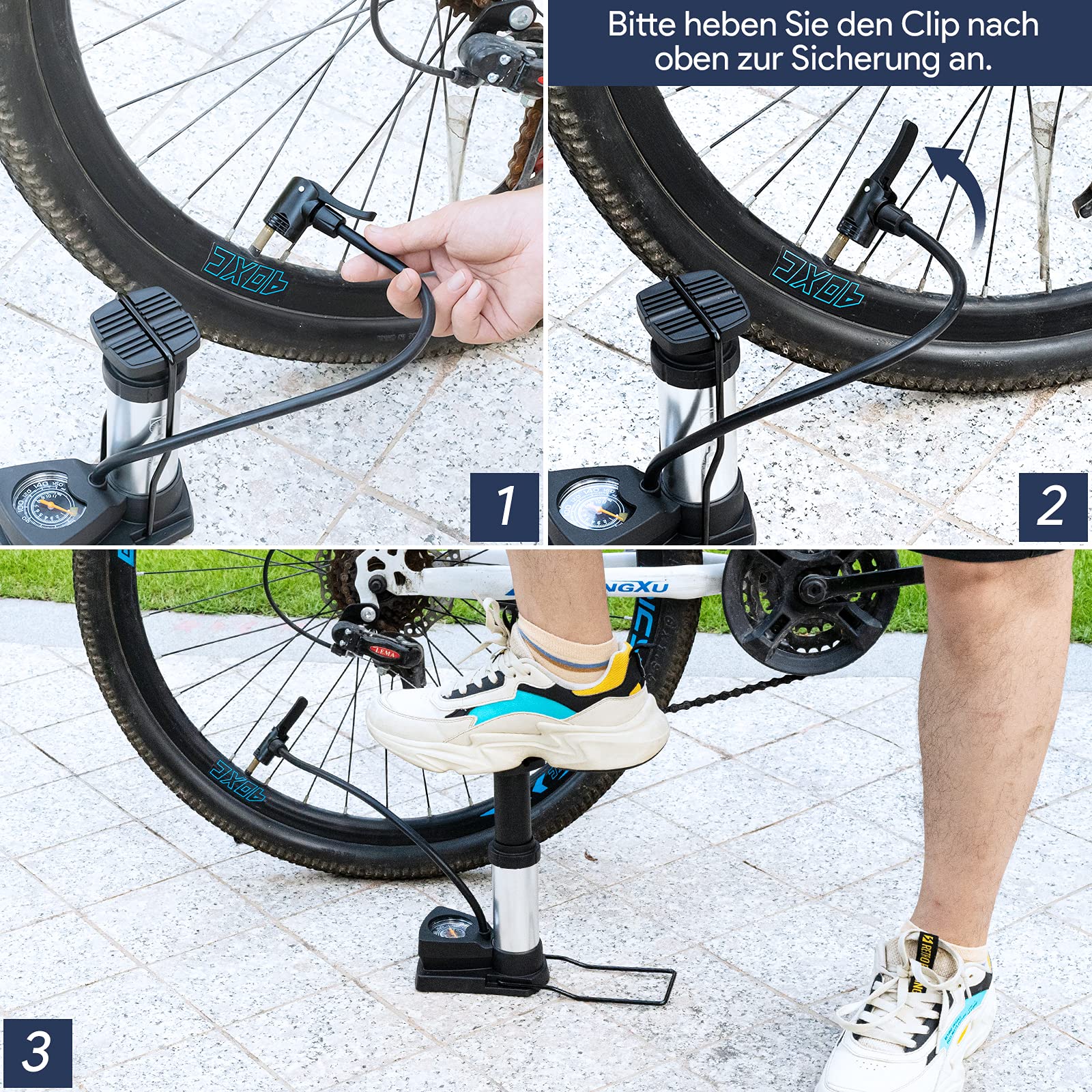 Fahrradpumpe Mini-Luftpumpe mit großem Manometer - Mini und tragbar, 11bar/160PSI, Dualkopf, Minipumpen für alle Ventile, geeignet für Fahrräder, Bälle, Schwimmringe und Luftmatratzen
