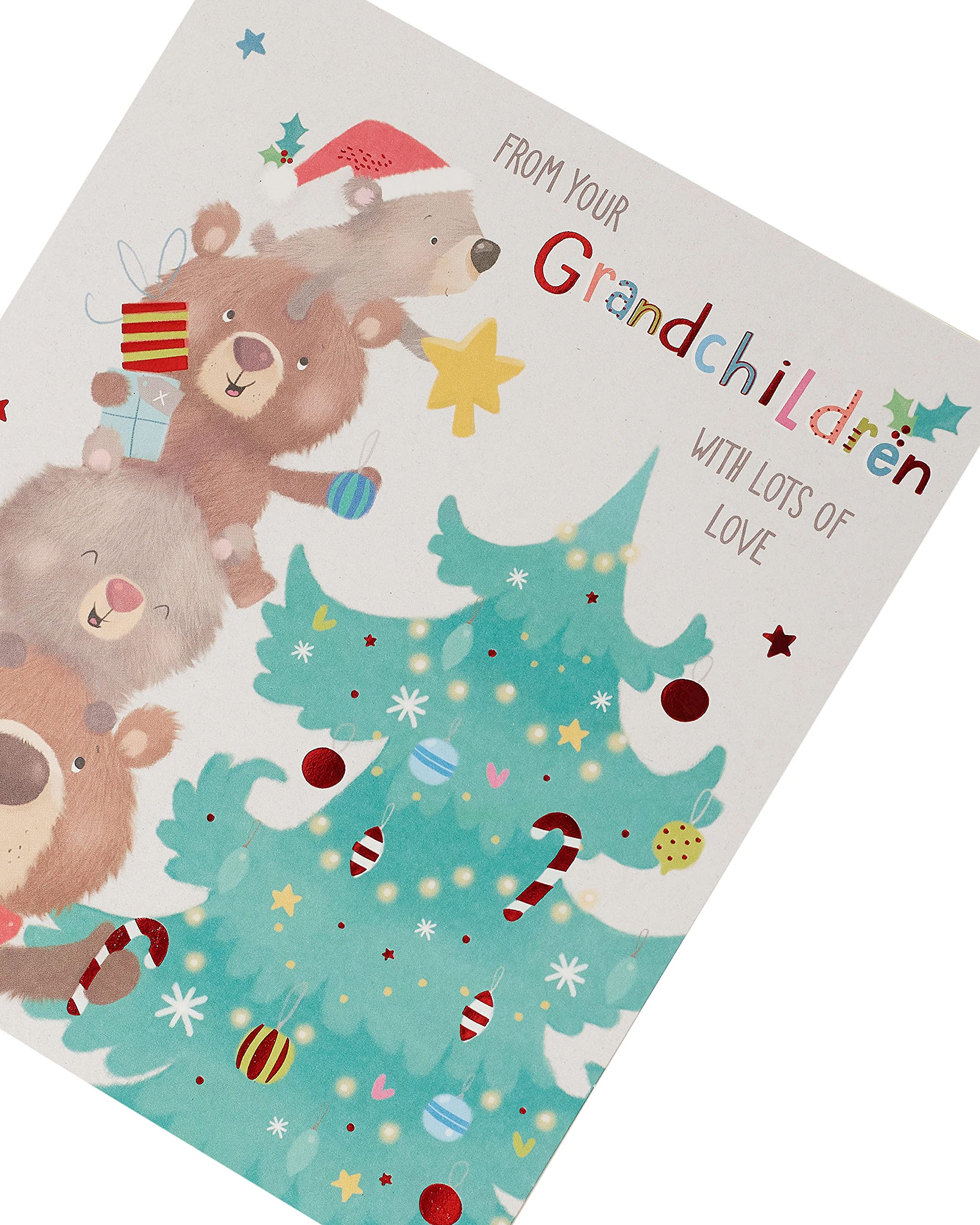 UK Greetings Weihnachtskarte Von Enkelkindern – Für Oma & Opa, 159x184 Mm | Mit Umschlag & Metallisch-rotem Glanz