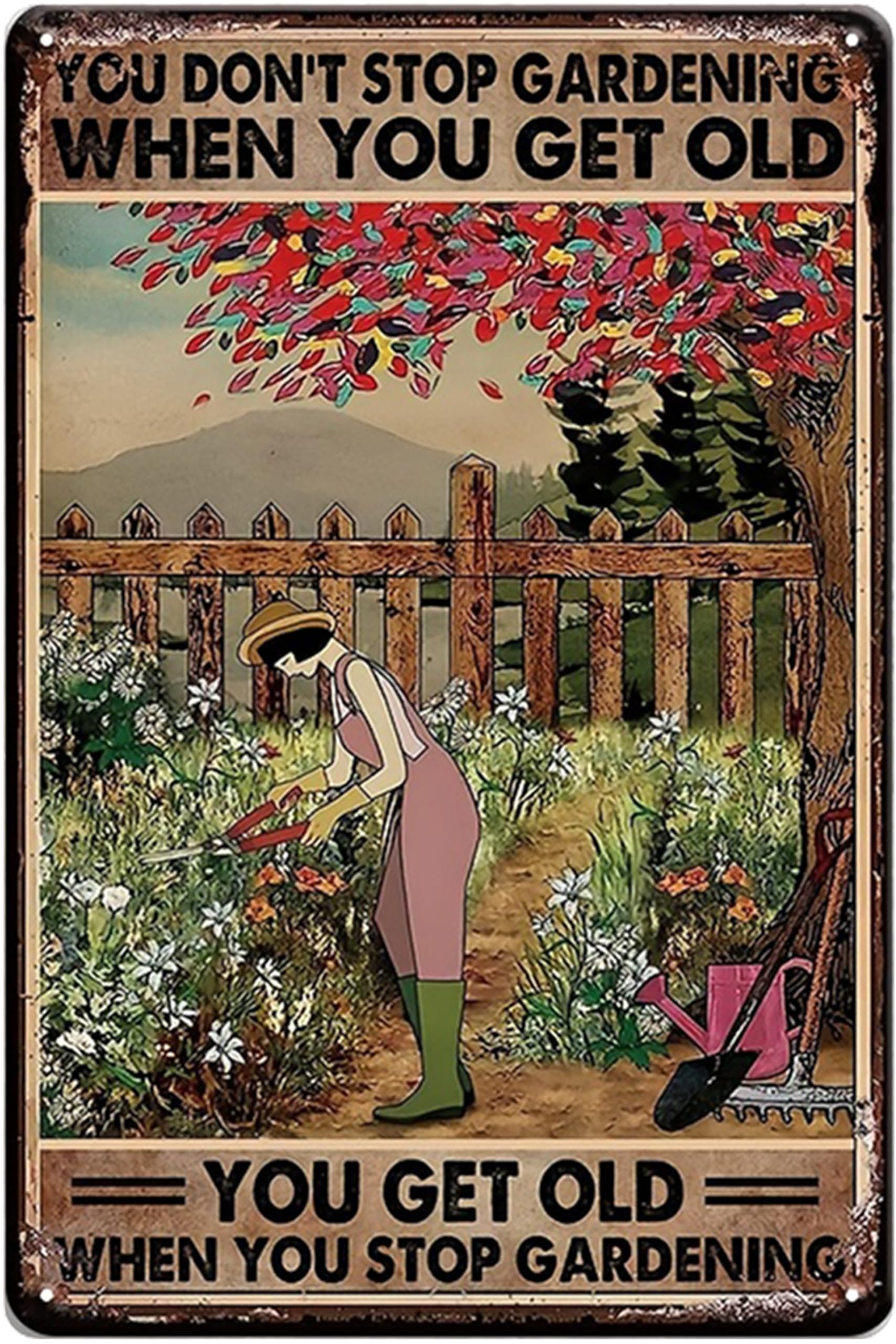 Vintage Garden Tin Sign,Retro Flower Metal Sign,for Home Greenhouse Yard Outdoor Cottage Bedroom Decor,Gardening Gifts 8X12 Inch (Vintage Gardening Scene)
