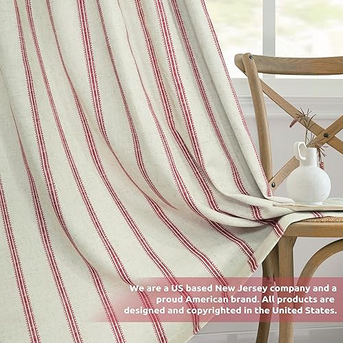 Vista 211 de DriftAway Cortinas opacas de mezcla de lino de 63 pulgadas de largo para dormitorio, cortinas de lino con estampado de rayas verticales, con Gris