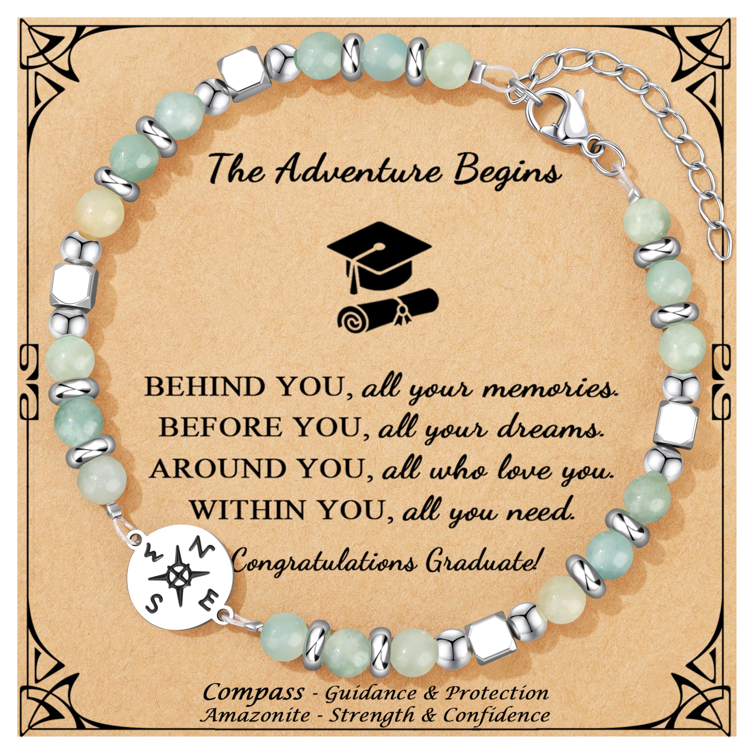 Joycuff Graduation Gifts for Her Him Class of 2026 Graduation Bracelets Inspirational Graduation Compass Bracelet for Women College Graduation Gift for Him Her