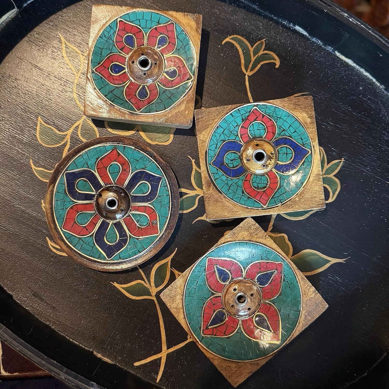 Fay Bless Handcrafted Inlaid Wooden Incense Holder – Large Lotus Design with Rustic Petal Motif, Ideal for Meditation, Aromatherapy & Interior Decor (6 * 6,4C)