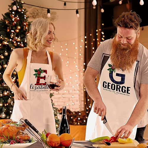 Miniatura 4 de Delantales de cocina de Navidad con nombre y 2 bolsillos, 6 patrones de fuente, personalizable, nombre de Navidad, para hornear, parrilla, chef,