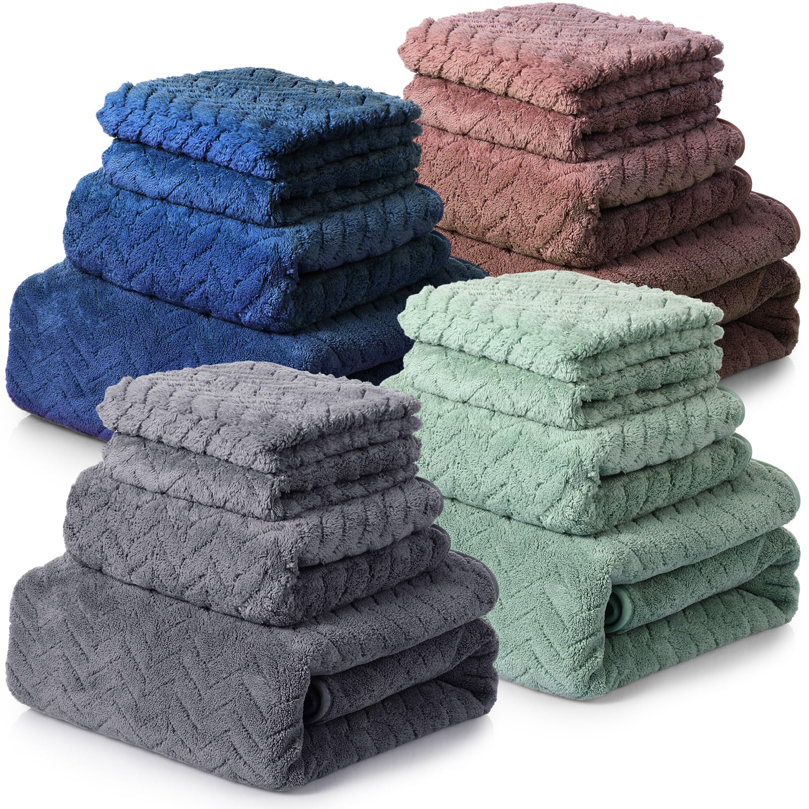 Mixweer 16 Pieces Bath Towels Sets Quick Dry Towel Set for Bathroom Included 4 Bath Towels 4 Hand Towels and 8 Washcloths Absorbent Bath Towel Sets
