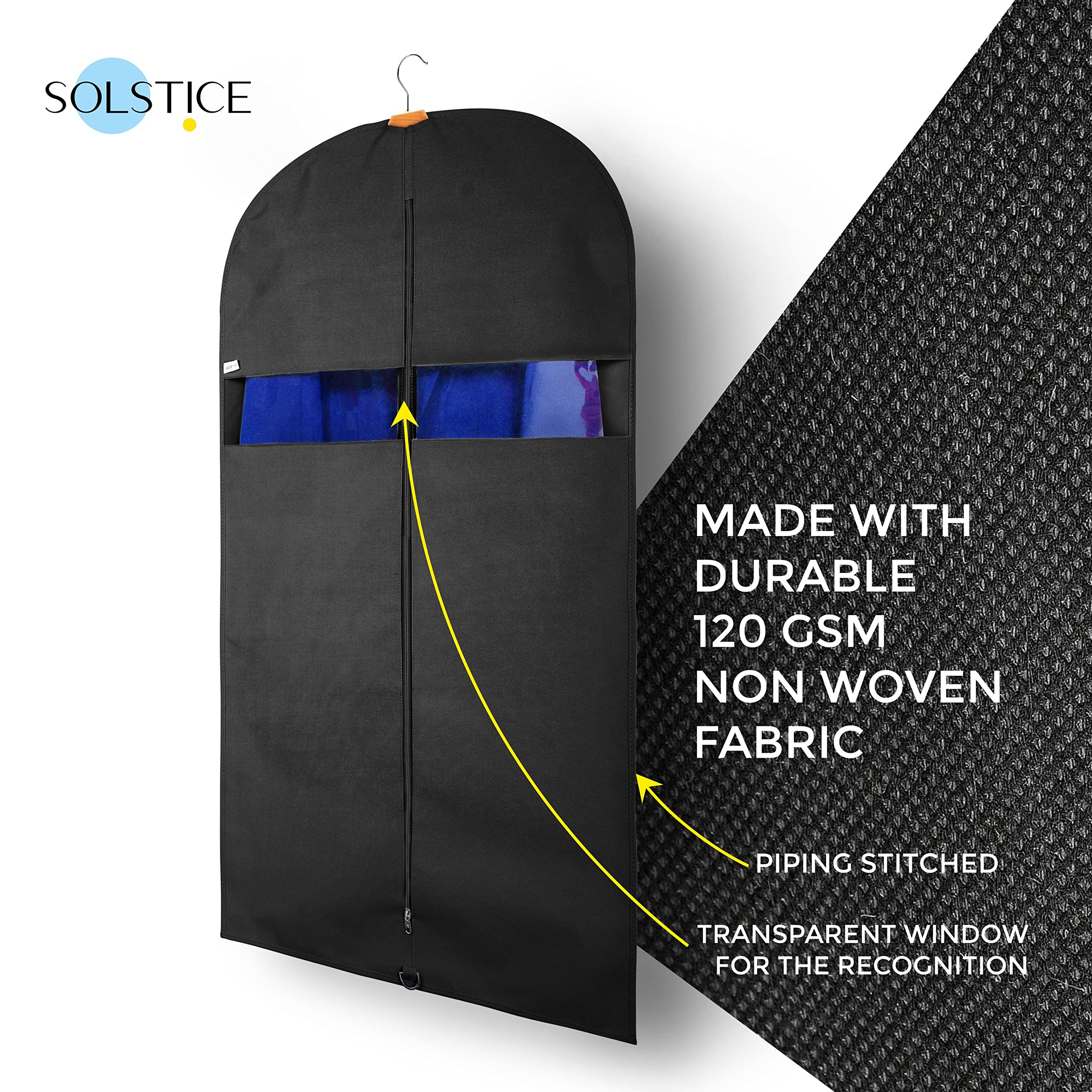 SOLSTICE Suit Cover Big Size with Zip of (40 x 24 inch) | Suit, Coat, Blazer, Jacket Cover (Pack of 5)(Black), Non Woven 2
