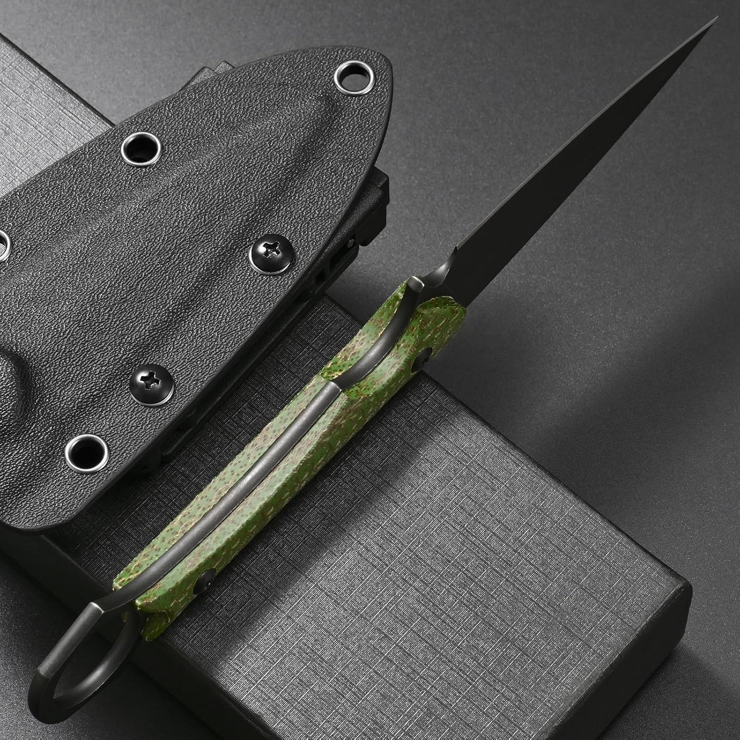 C1292 Fixed Blade Knife D2 Blade Micarta Handle EDC Tool Knifes for Outdoor Camping Survival Hiking(Green)