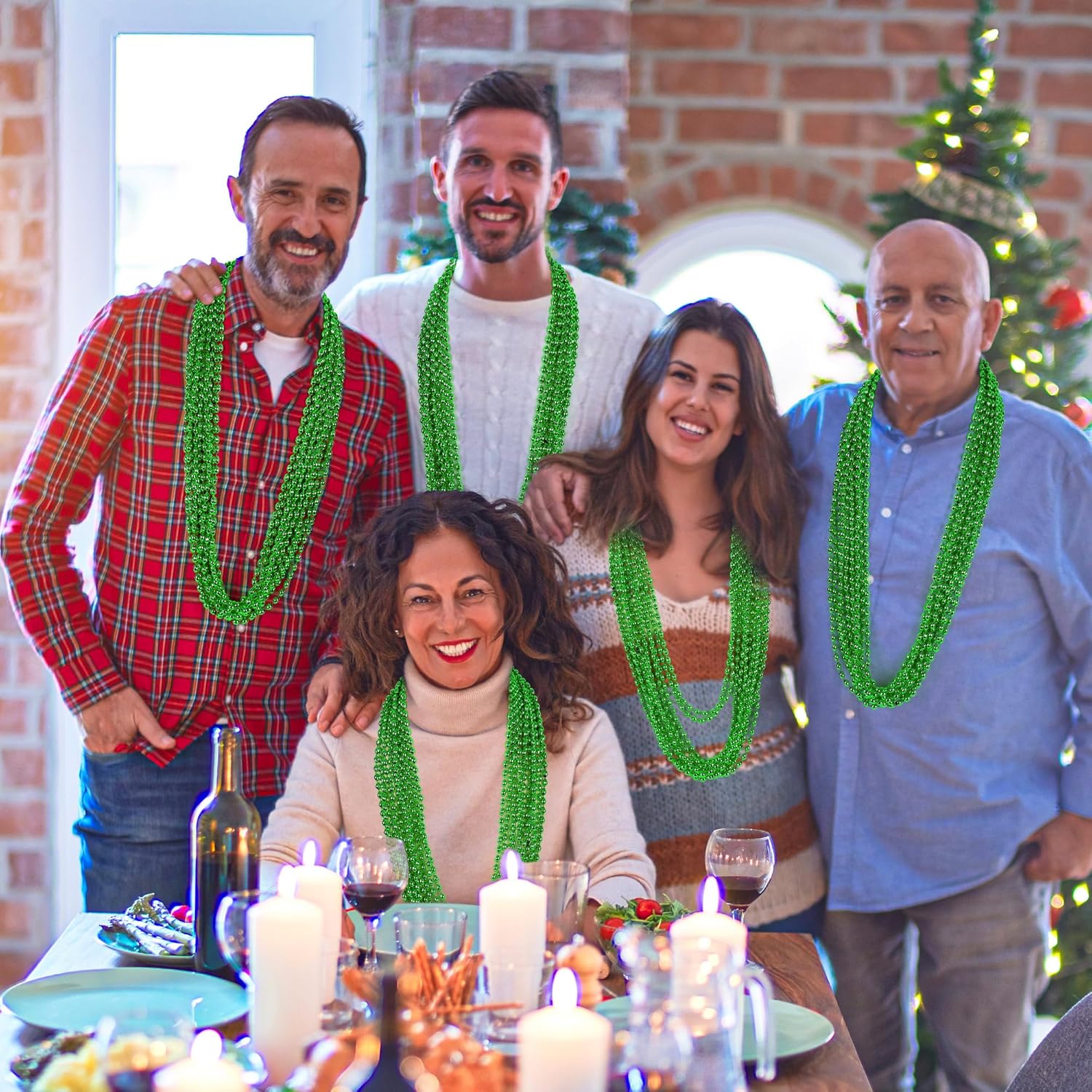 120Pcs Green Mardi Gras Beads Necklaces, 33 Inch Oval Beads Necklace St Patricks Day Accessories, Green Beaded Necklace Mardi Gras Throws Carnival Theme Party Decorations Christmas Party Favors - Image 4