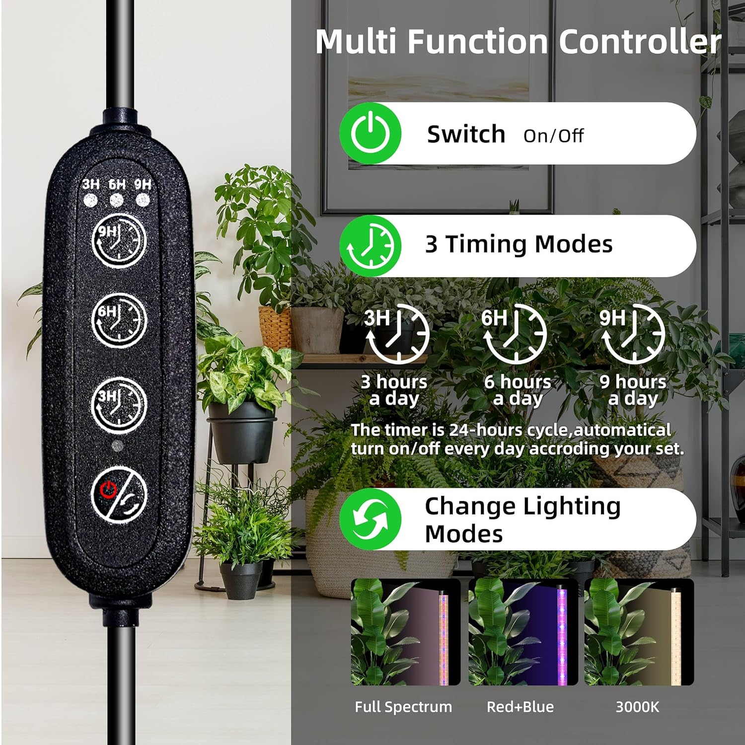 Standing Grow Light for Indoor Plants with Timer,42W Full Spectrum Vertical Grow Lights for Indoor Plants,4FT T8 243LED Plant Lights for Indoor Growing with On/Off Timer Function, 2 Pack