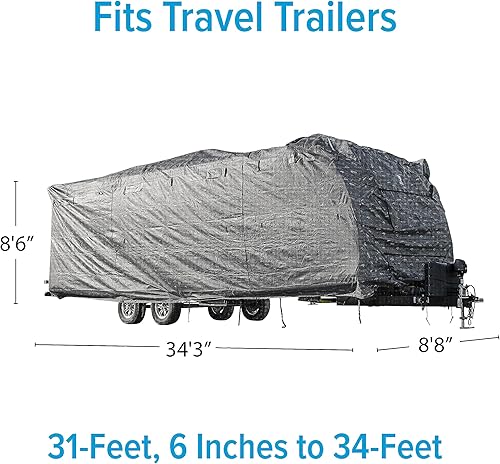 Miniatura 9 de Camco Funda prémium para caravana de 18 a 20 pies, diseño extremadamente duradero que protege contra los elementos, gris oscuro con un estampado de
