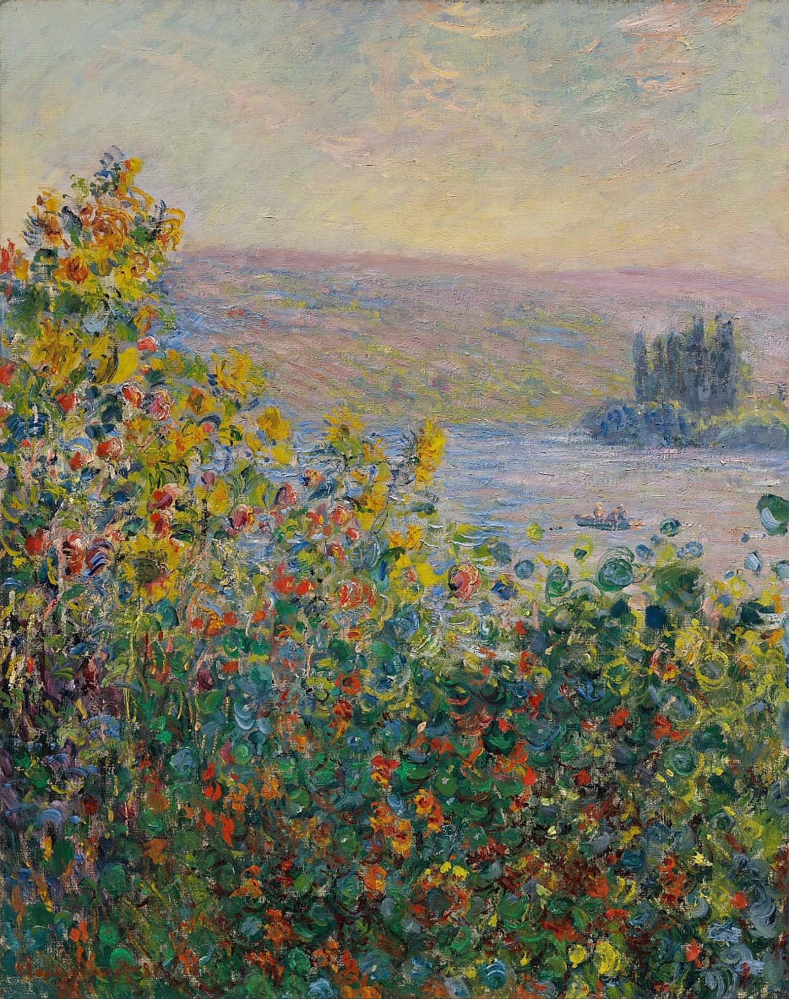 POSTERIIk Famous Modern Artwork Art Mural Flower Beds At Vétheuil by Claude Monet Oil Paintings Pictures for Home Decor 60x90cm